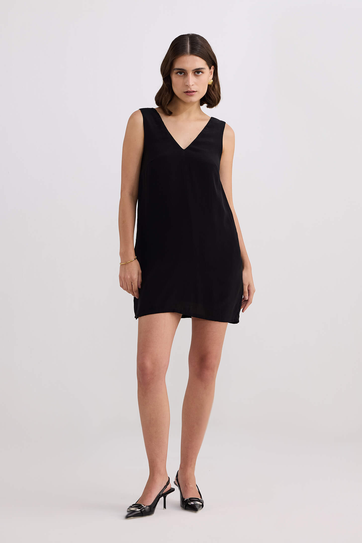 Midnight Muse V-neck Short Dress in Black Longshot