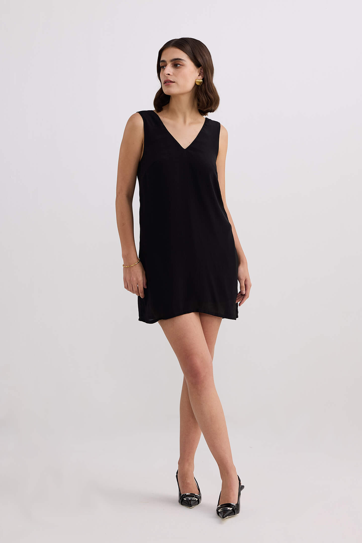 Midnight Muse V-neck Short Dress in Black Longshot