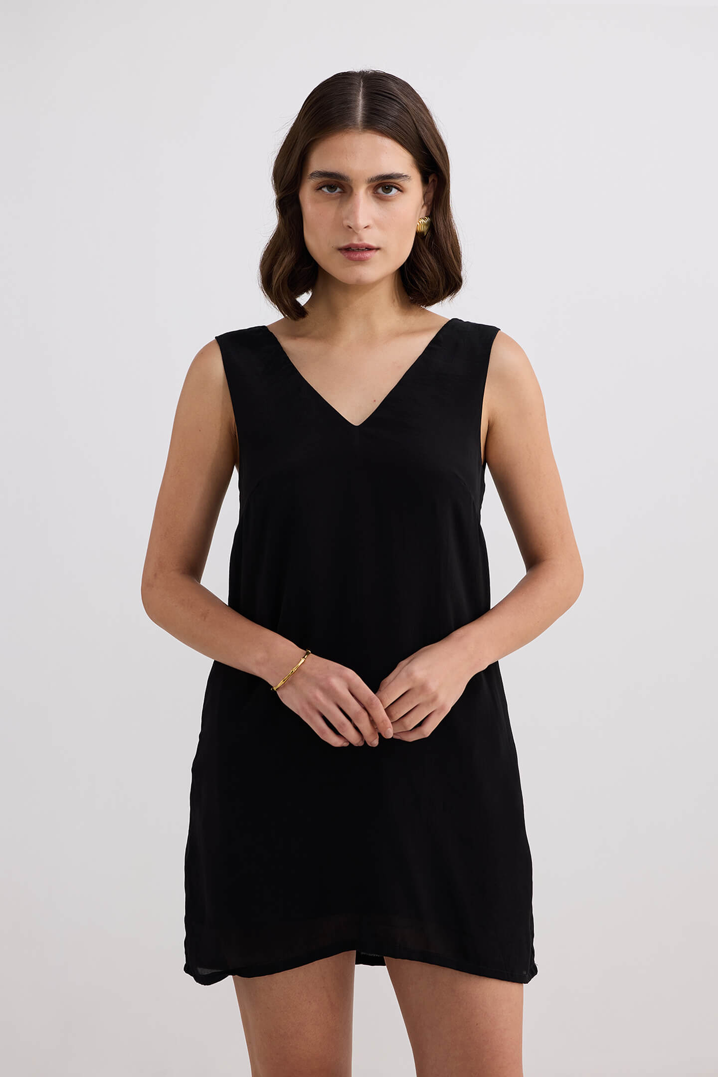 Midnight Muse V-neck Short Dress in Black Longshot