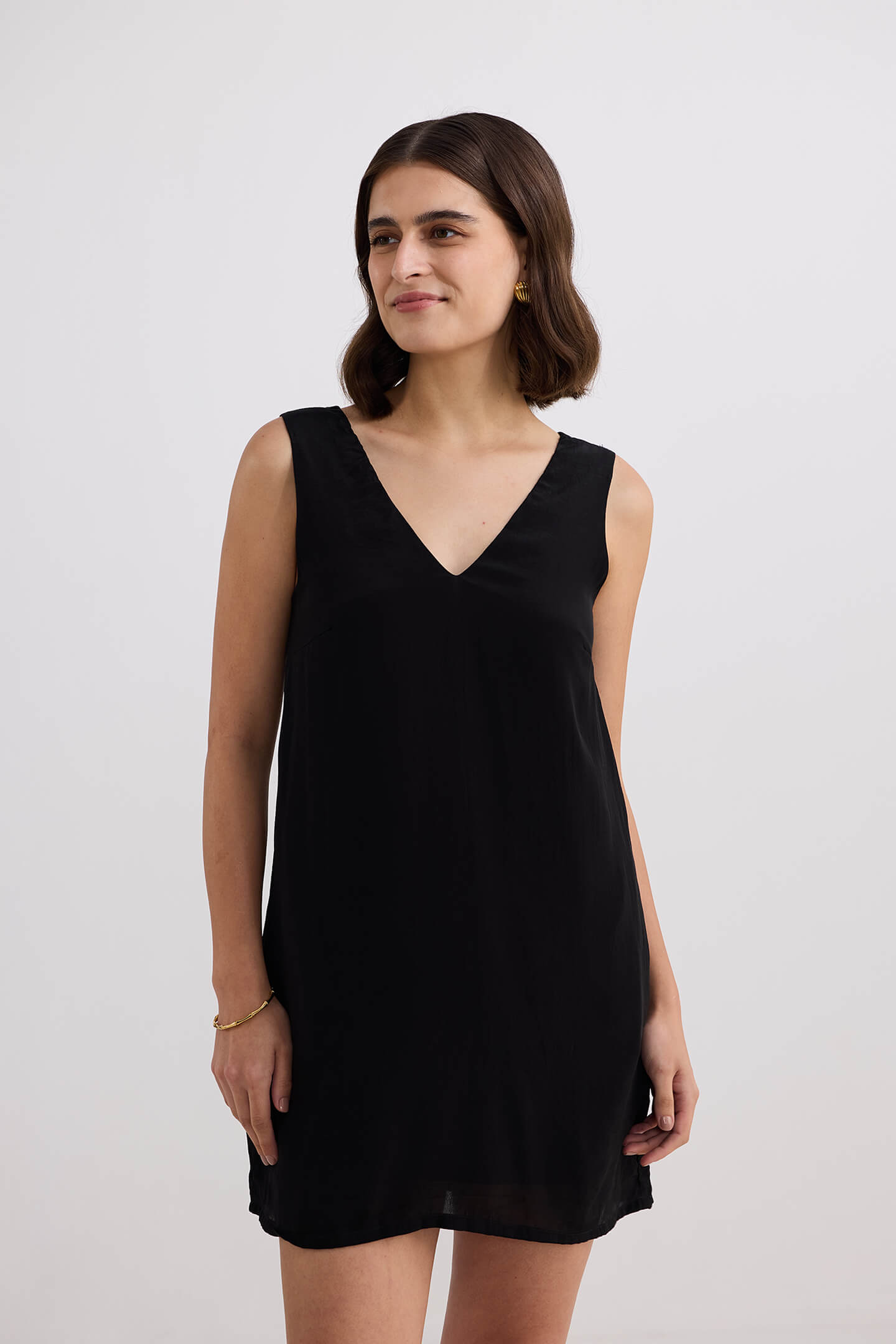 Midnight Muse V-neck Short Dress in Black Longshot
