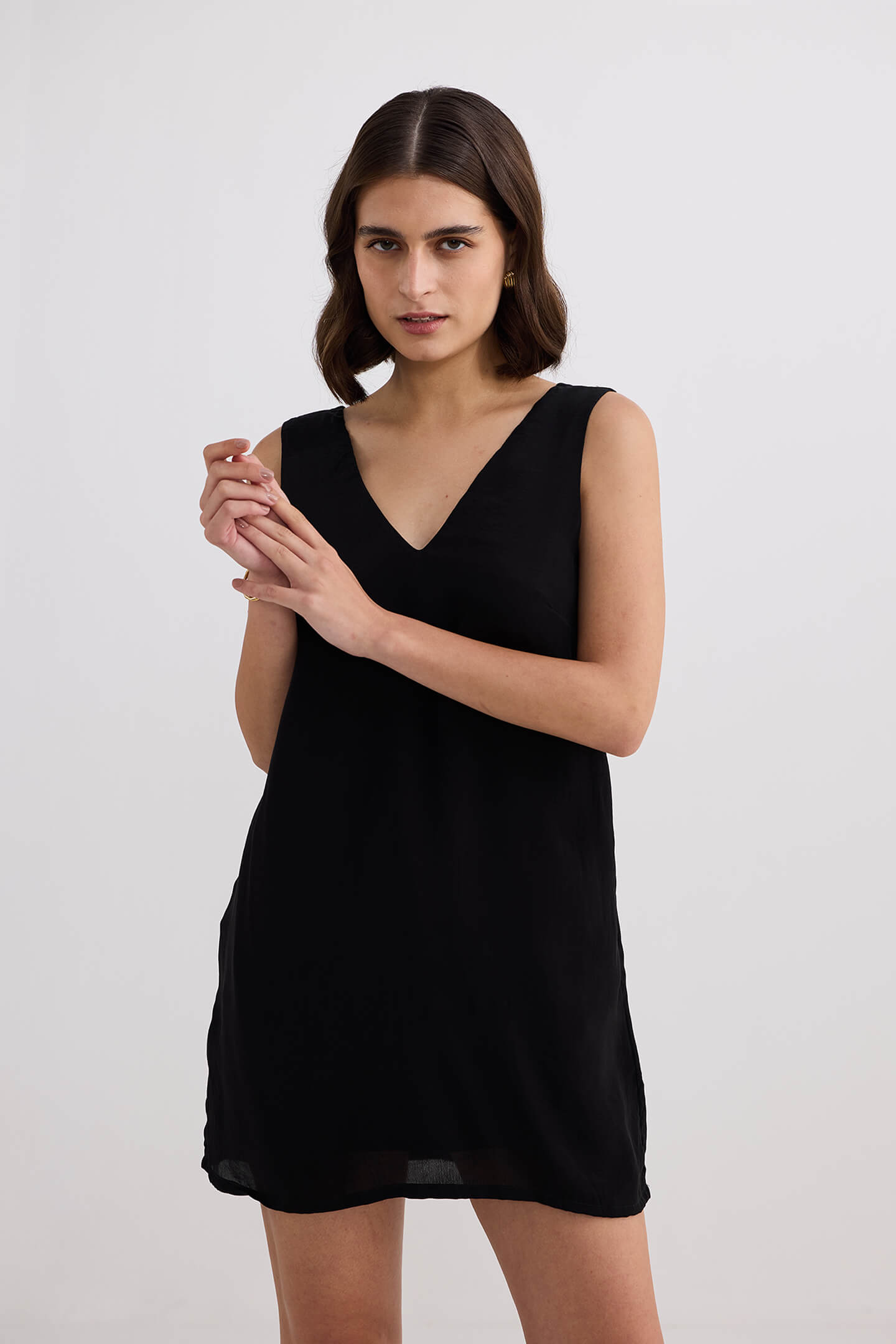 Midnight Muse V-neck Short Dress in Black Longshot