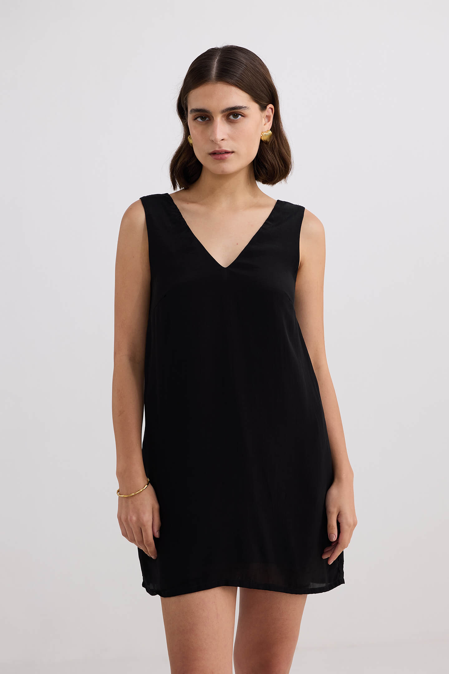Midnight Muse V-neck Short Dress in Black Longshot