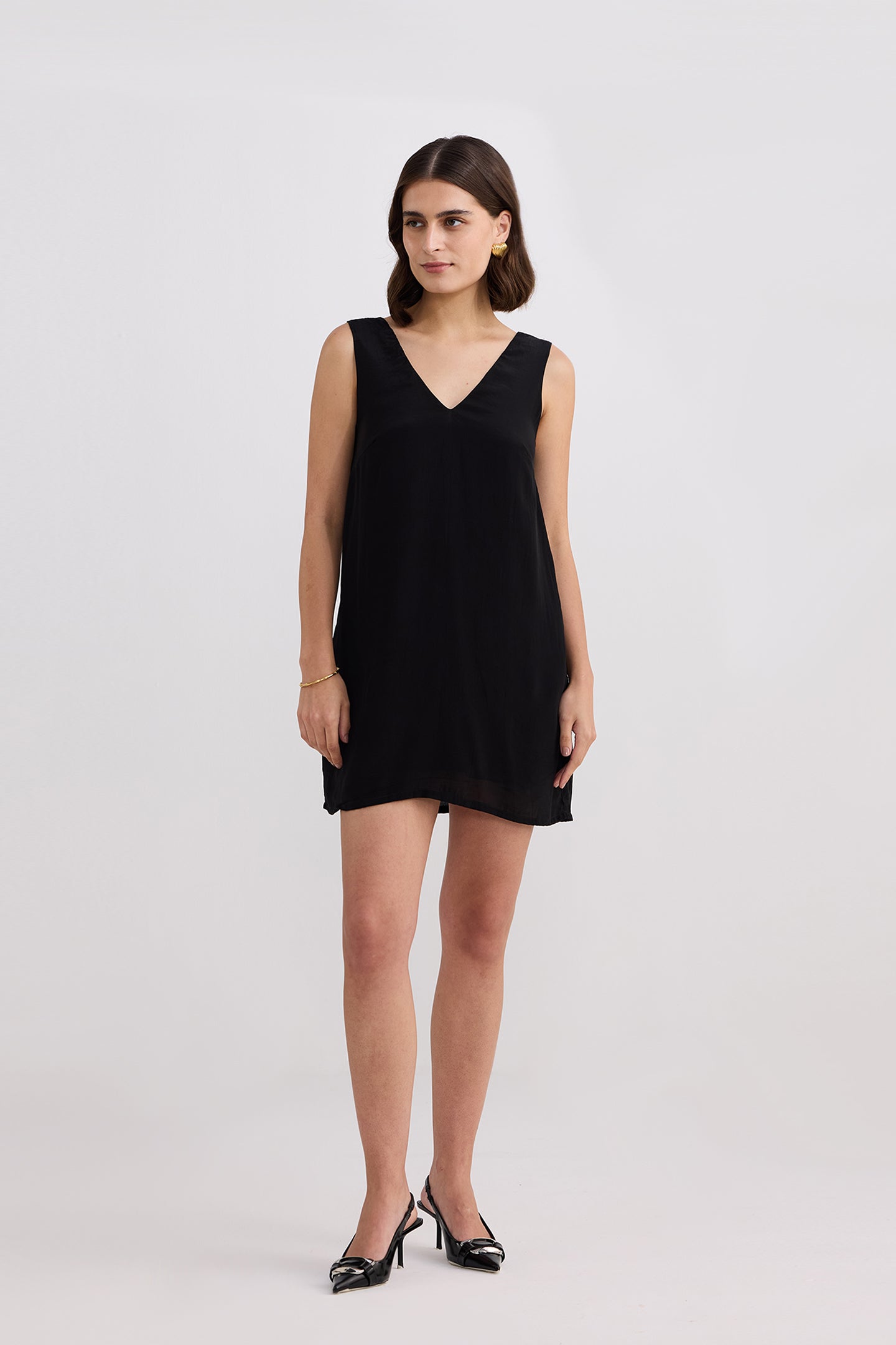 Midnight Muse V-neck Short Dress in Black Longshot