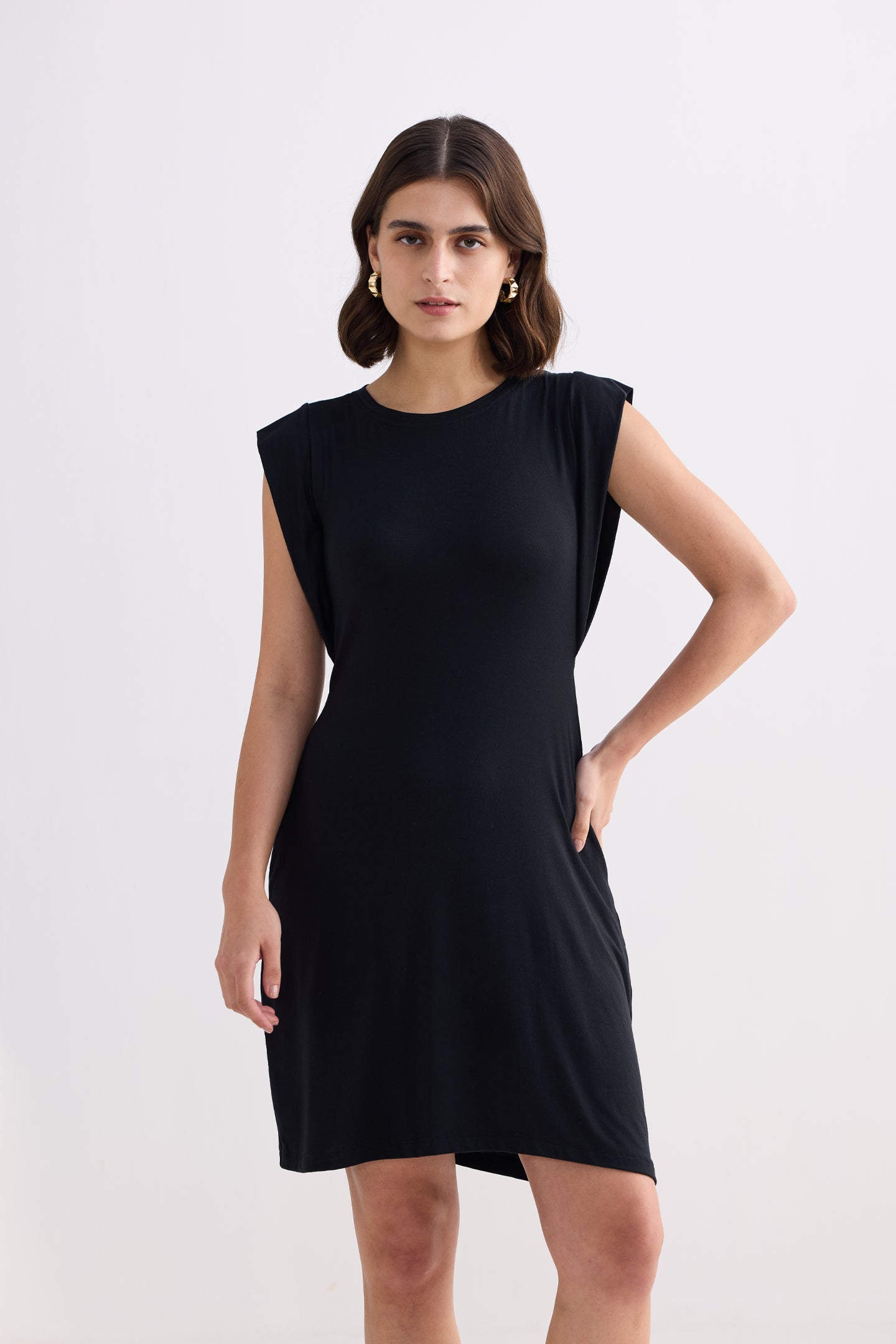 Muscle Tee Short Dress in Black Longshot