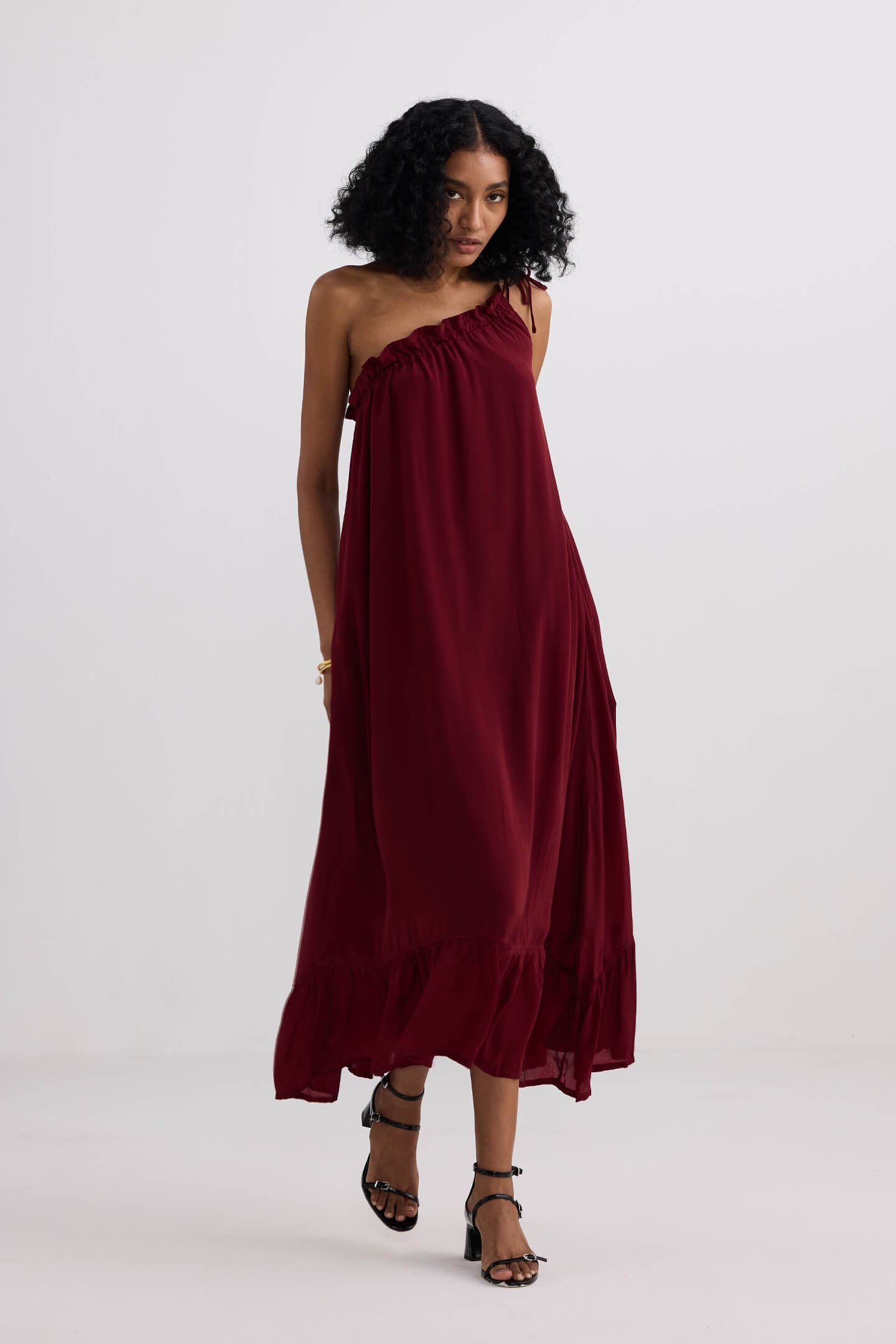 One-shoulder Midi dress in Burgundy Longshot