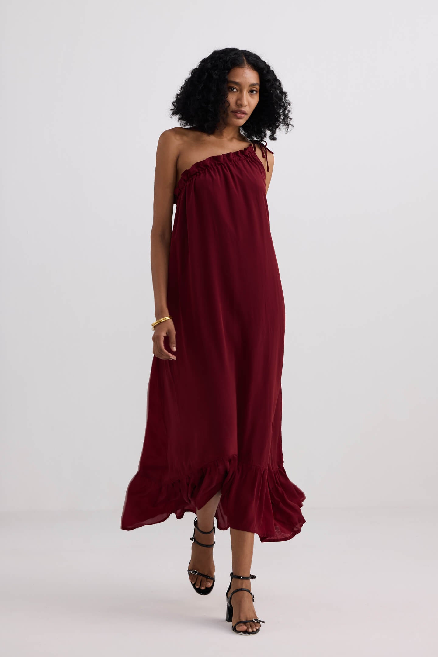 One-shoulder Midi dress in Burgundy Longshot
