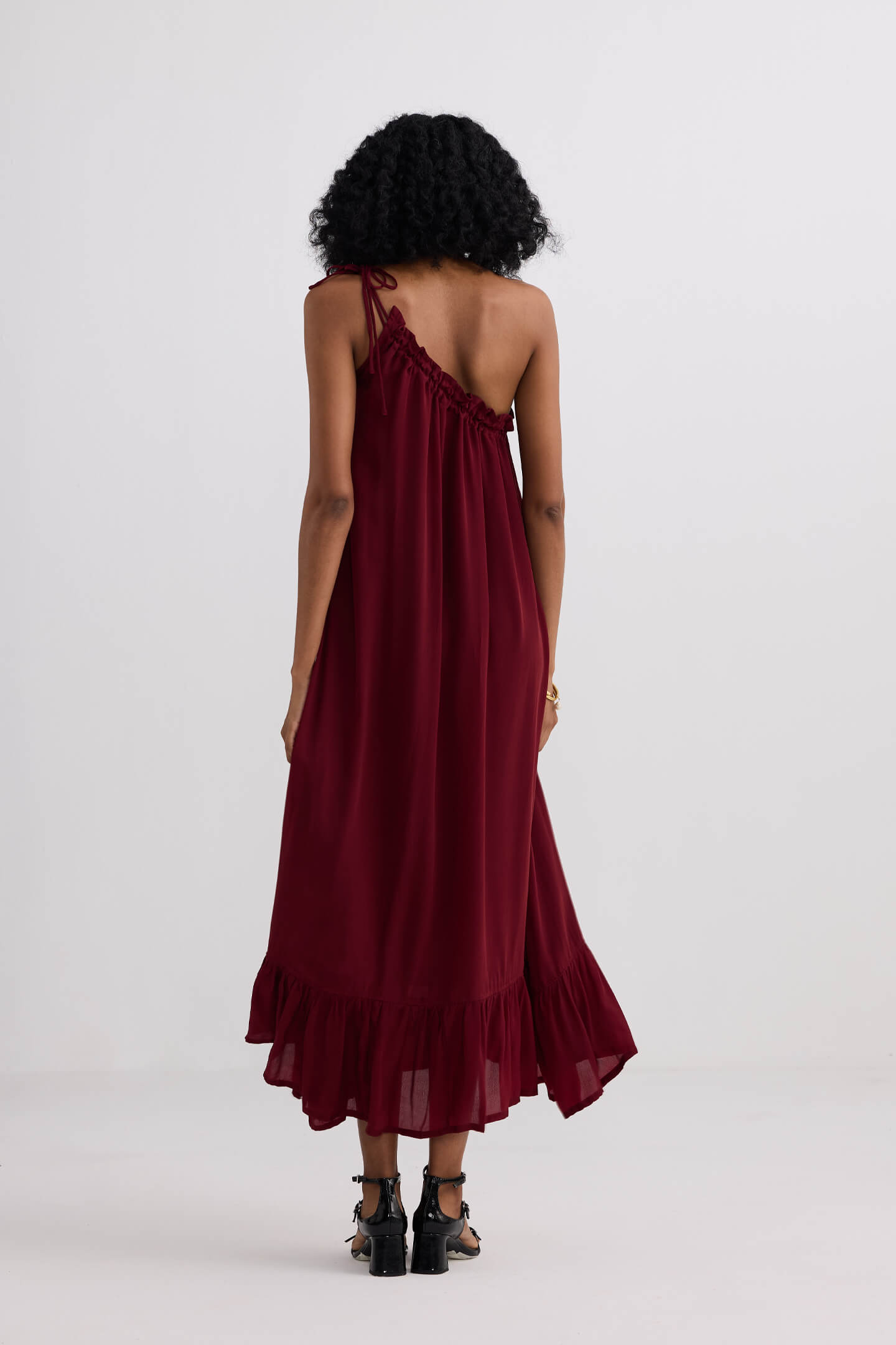 One-shoulder Midi dress in Burgundy Longshot