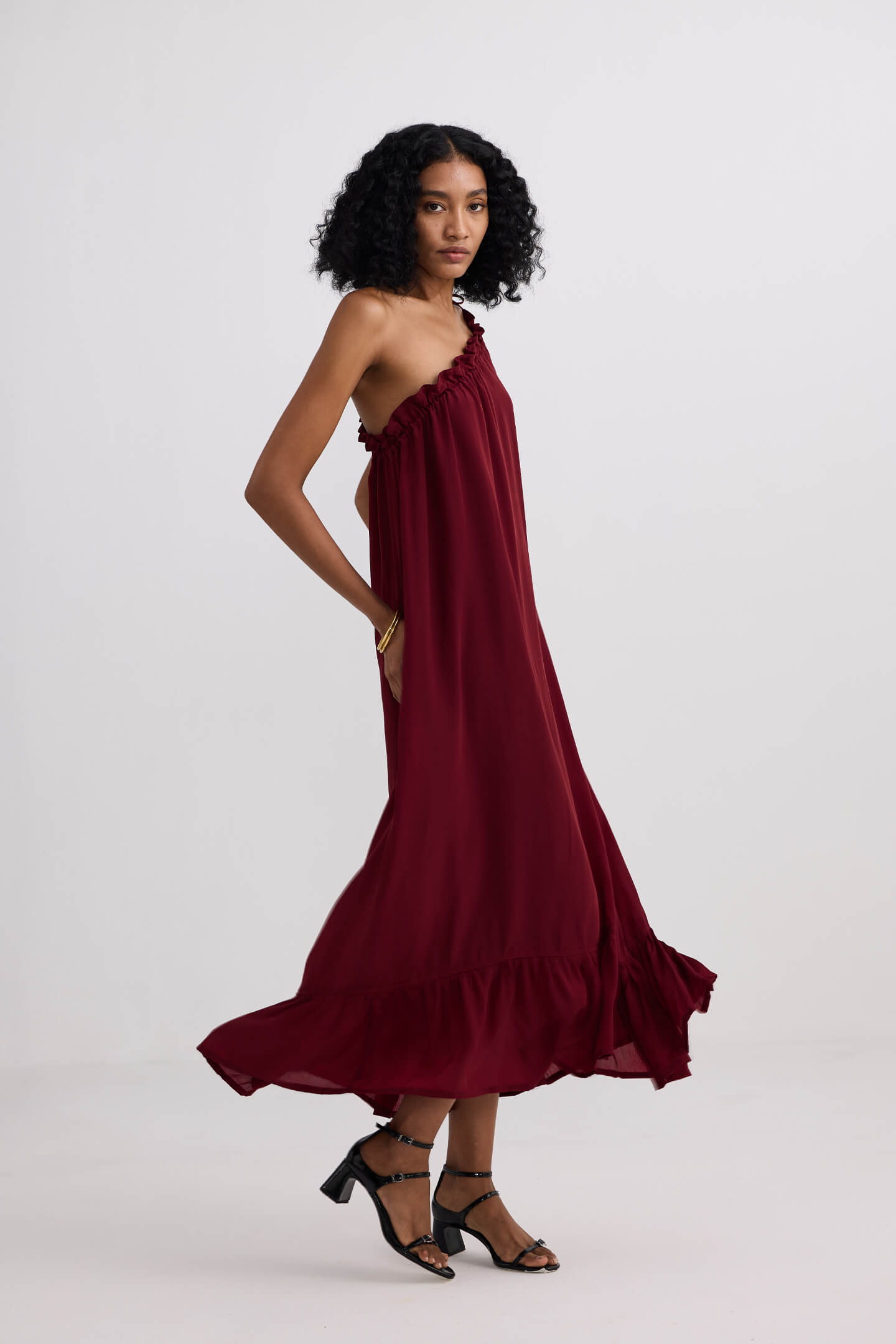 One-shoulder Midi dress in Burgundy Longshot