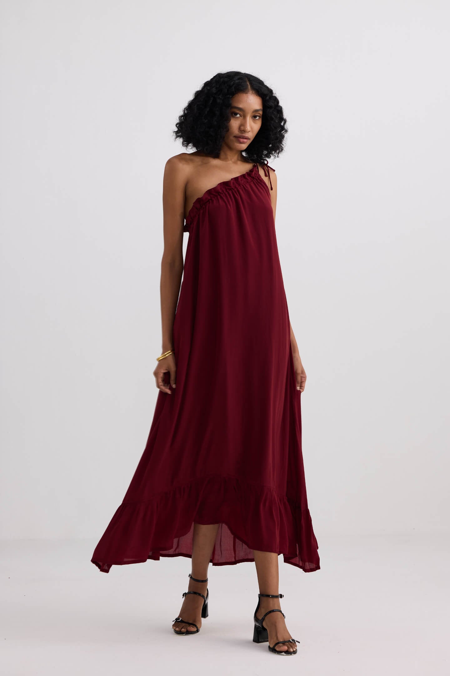 One-shoulder Midi dress in Burgundy Longshot