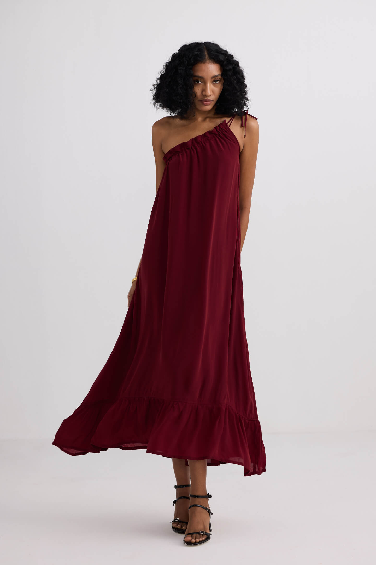 One-shoulder Midi dress in Burgundy Longshot