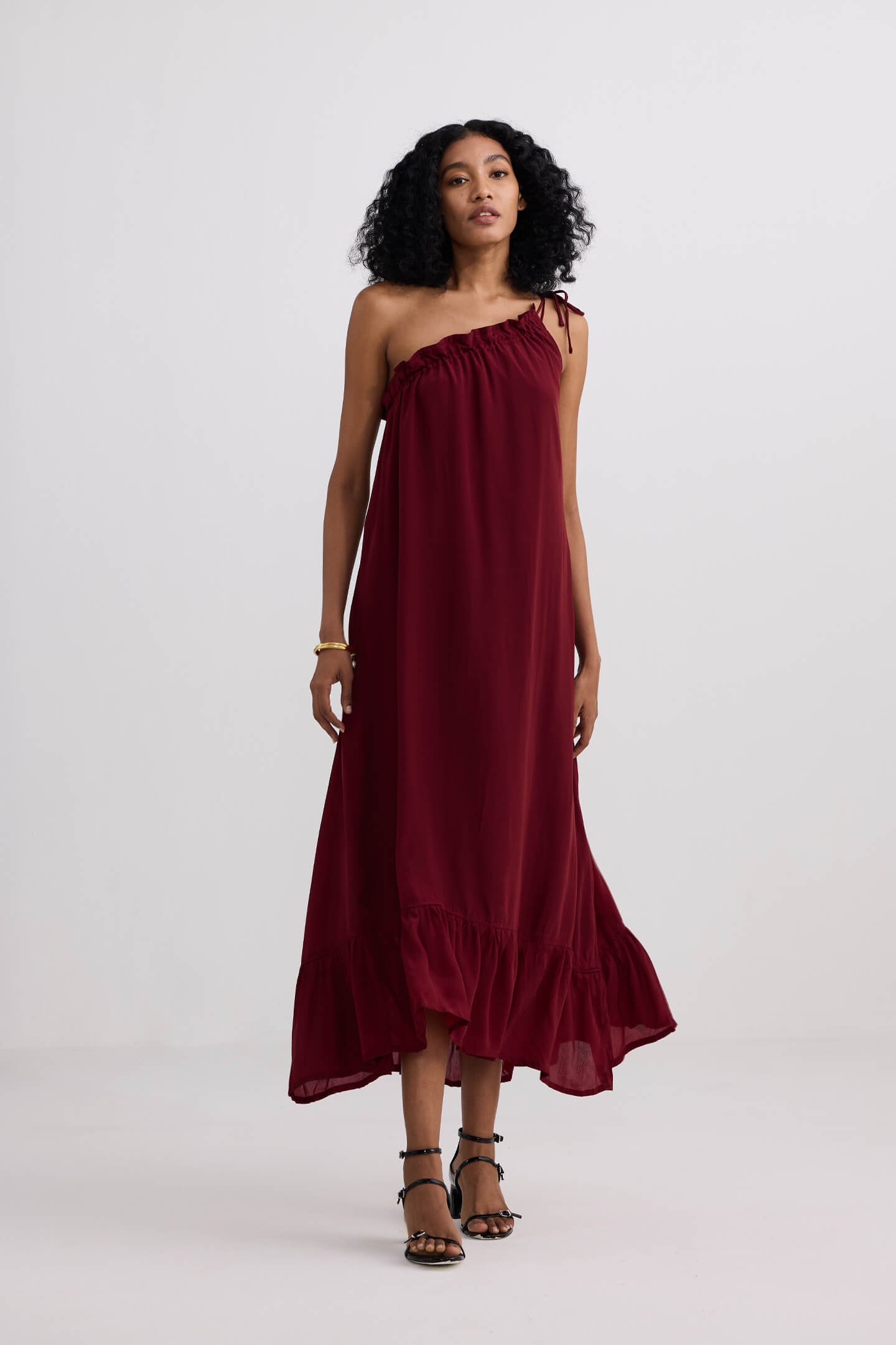 One-shoulder Midi dress in Burgundy Longshot