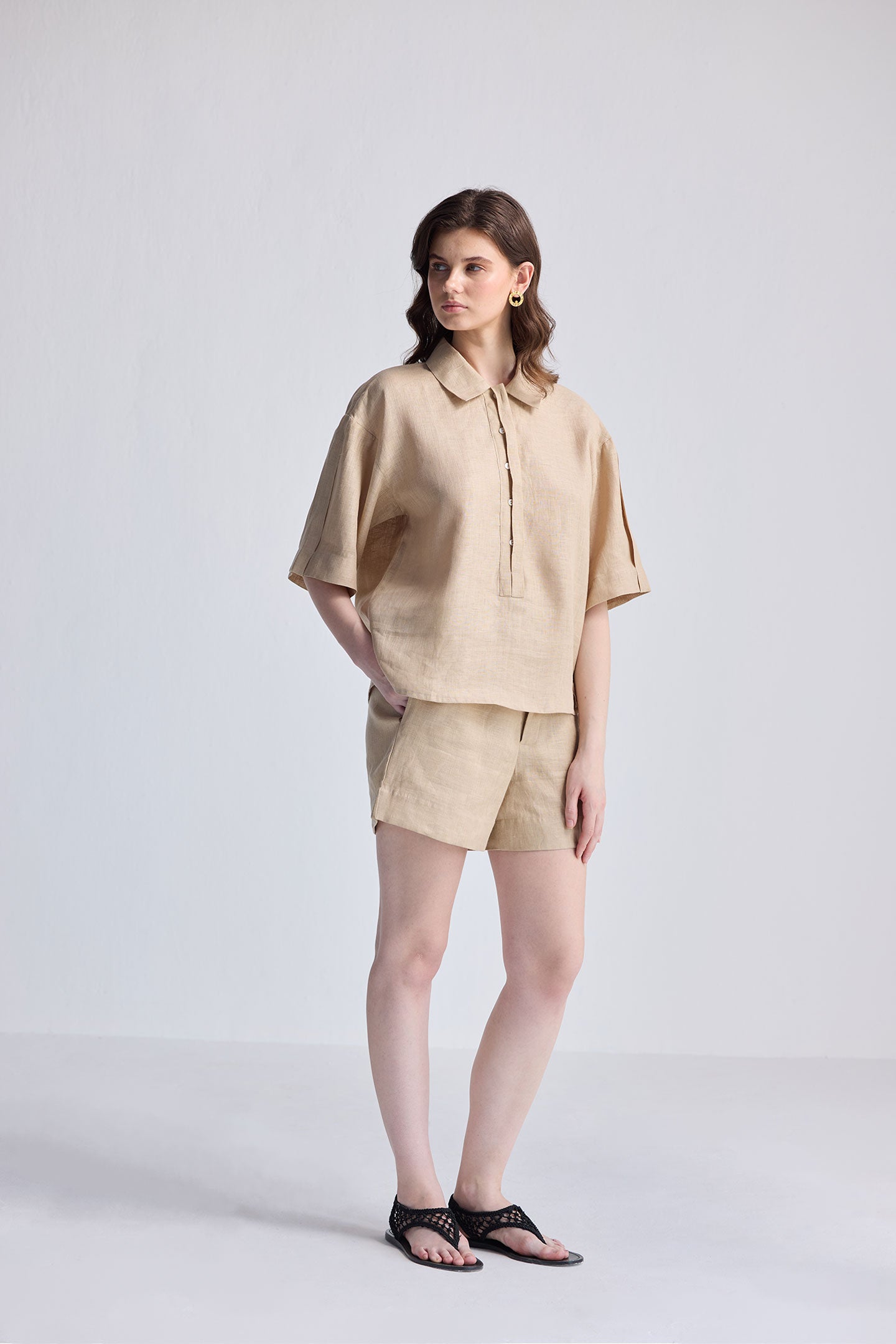 Oversized Flowy Shirt in Neutral Beige
