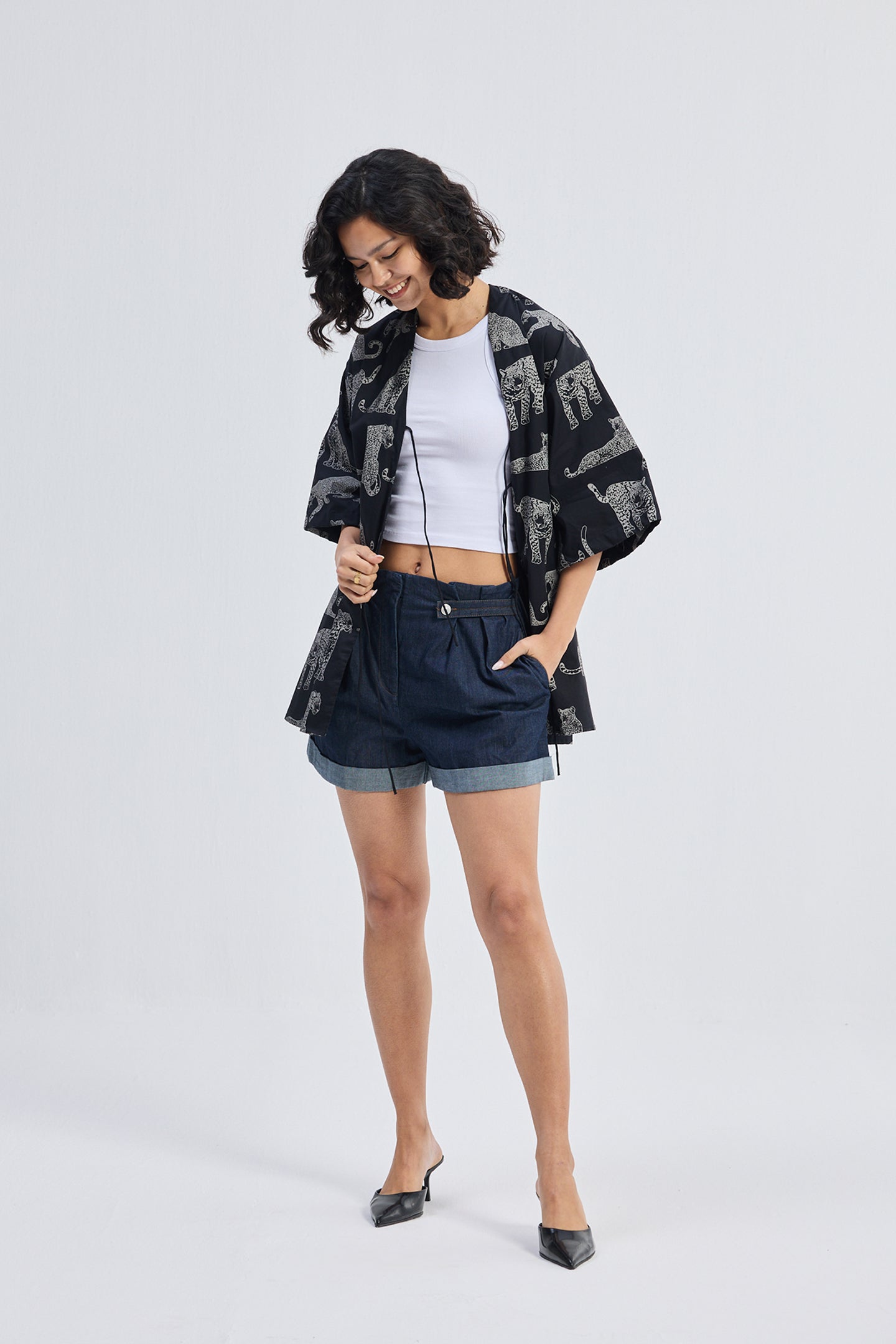 Oversized Shirt with Front-ties in Animal Print