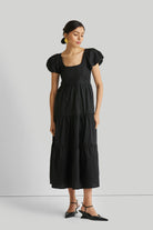 PUFFSLEEVETIEREDBLACKMAXIDRESS1