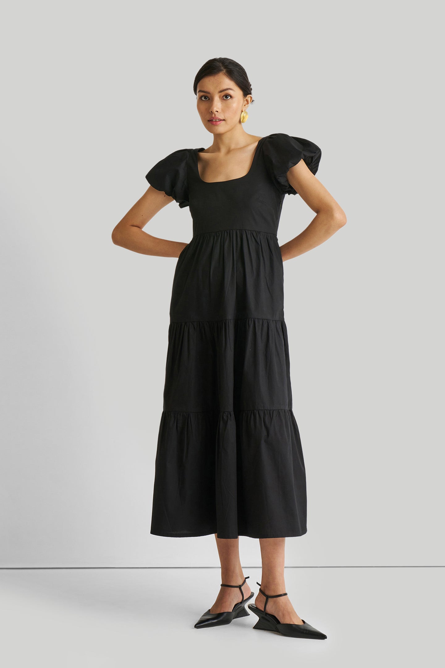 PUFFSLEEVETIEREDBLACKMAXIDRESS3