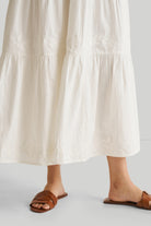 Puff Sleeve Embroidered Tiered Dress in White