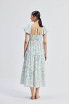 Puff Sleeve Tiered Maxi Dress in Blue Florals Longshot