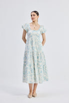 Puff Sleeve Tiered Maxi Dress in Blue Florals Longshot
