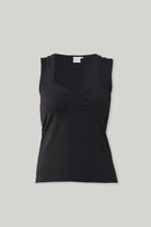 Reistor Regular Sweetheart Neck Top in Black featuring a flattering gathered neckline, sleeveless silhouette, and soft sustainable fabric for everyday wear.