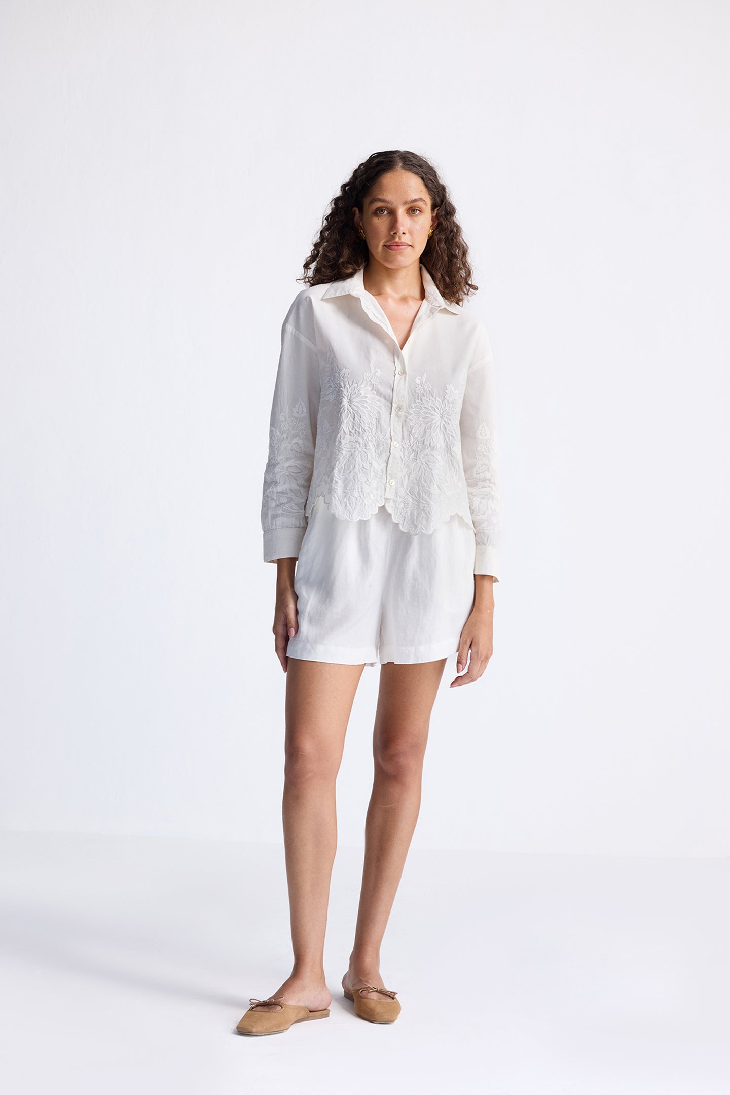 Embroidered Button-up Shirt in White Medium Shot