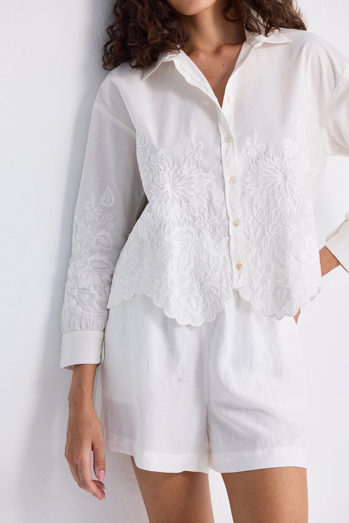 Embroidered Button-up Shirt in White Medium Shot