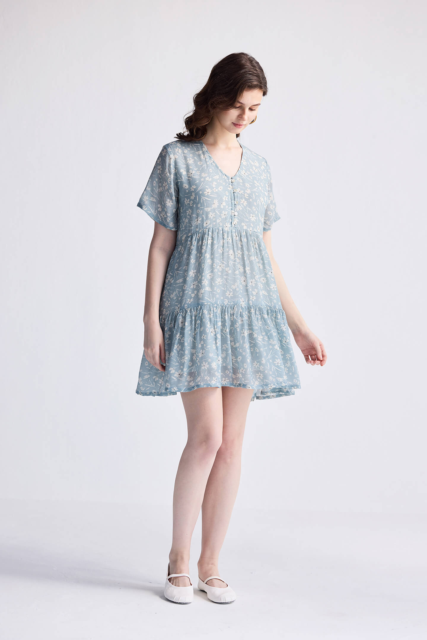 Floral Short Tiered dress in Light Blue Moodshot