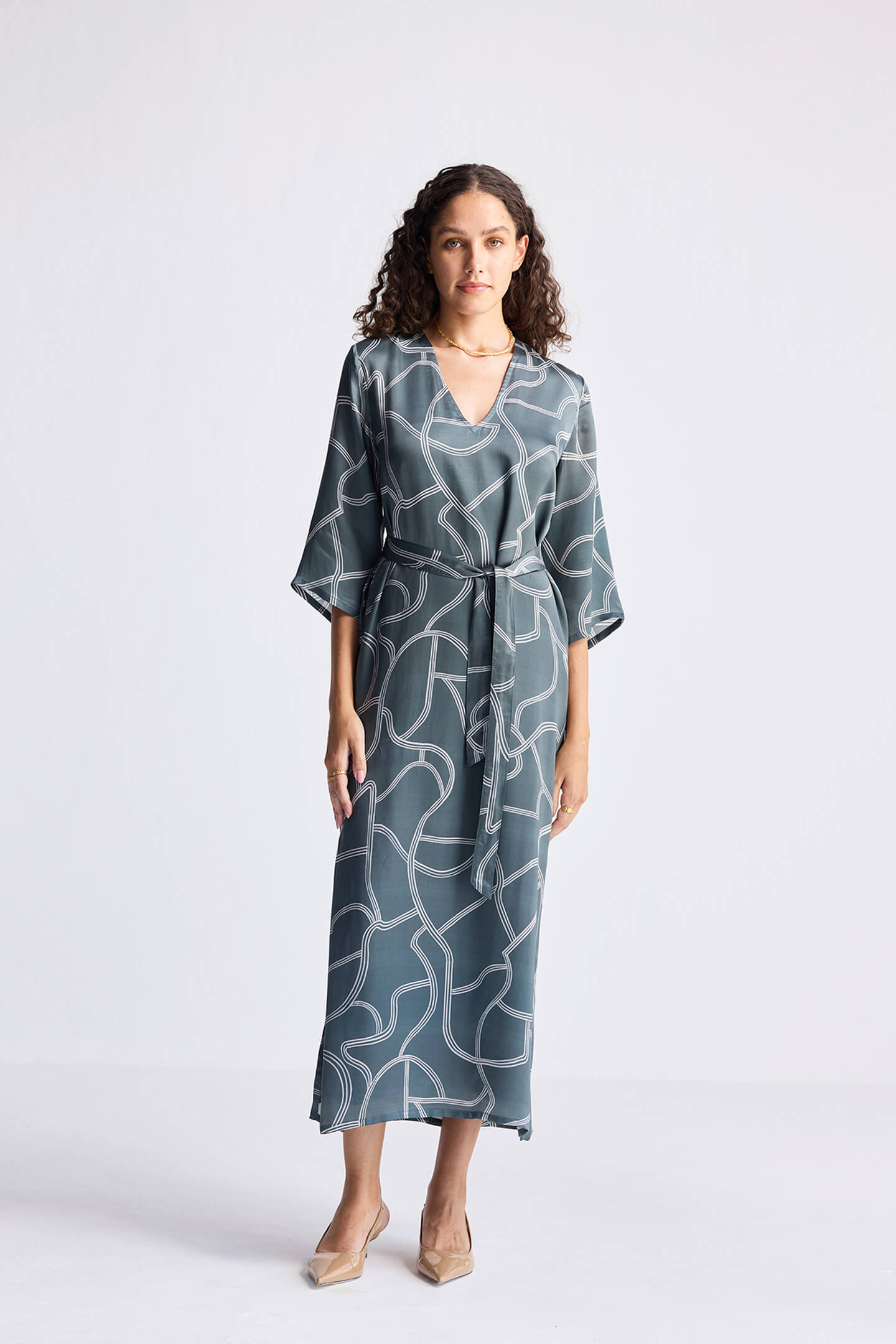 Maxi Dress with Side Slits in Abstract Stripes Long Shot