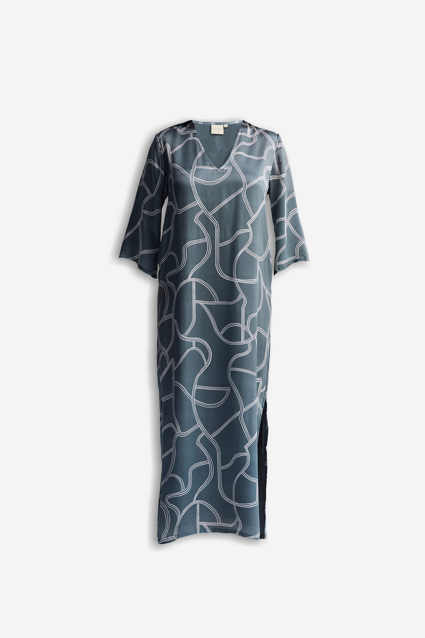 Maxi Dress with Side Slits in Abstract Stripes Flat Lay