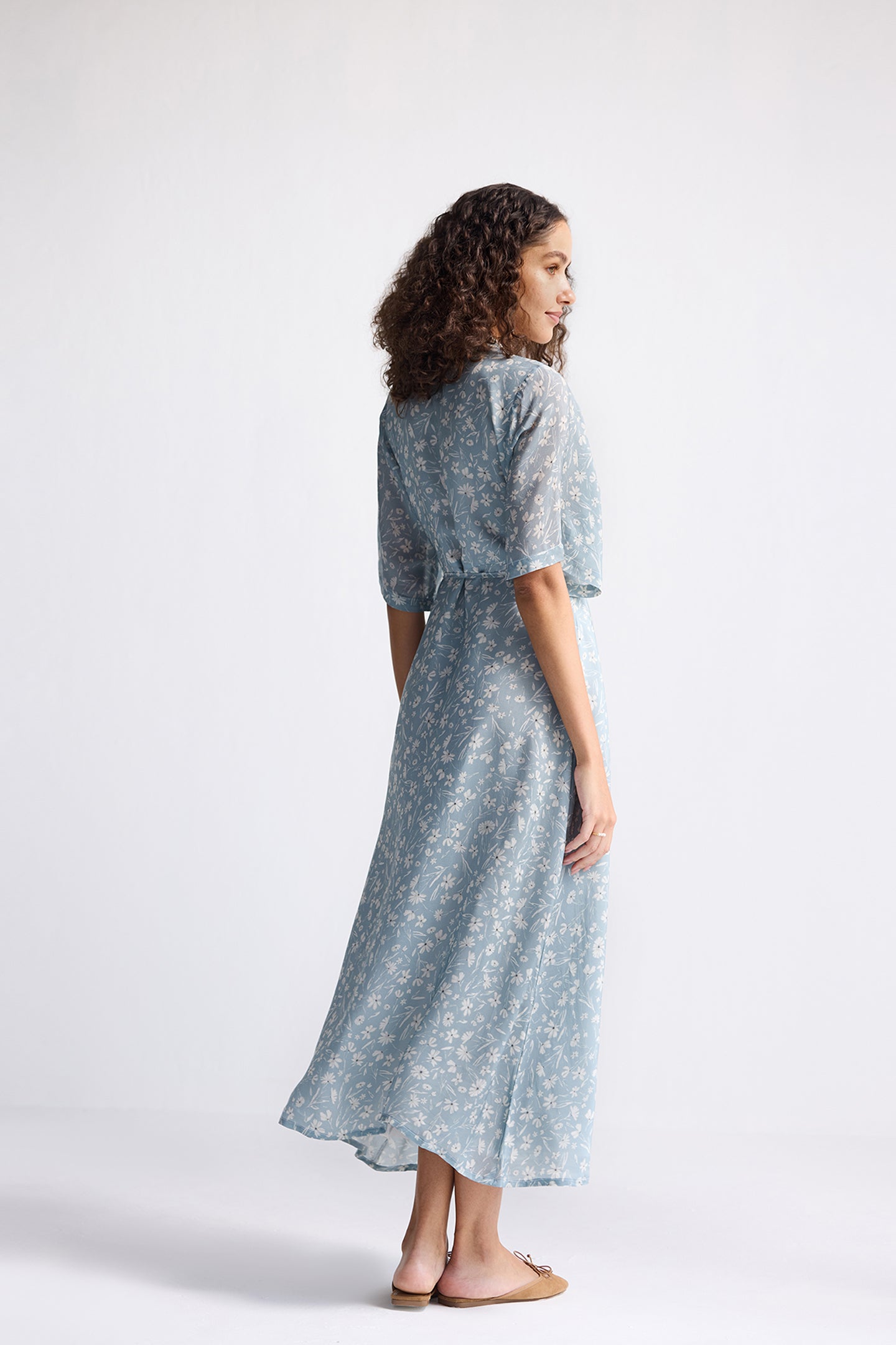 Maxi Wrap Dress in Light Blue Florals Longshot