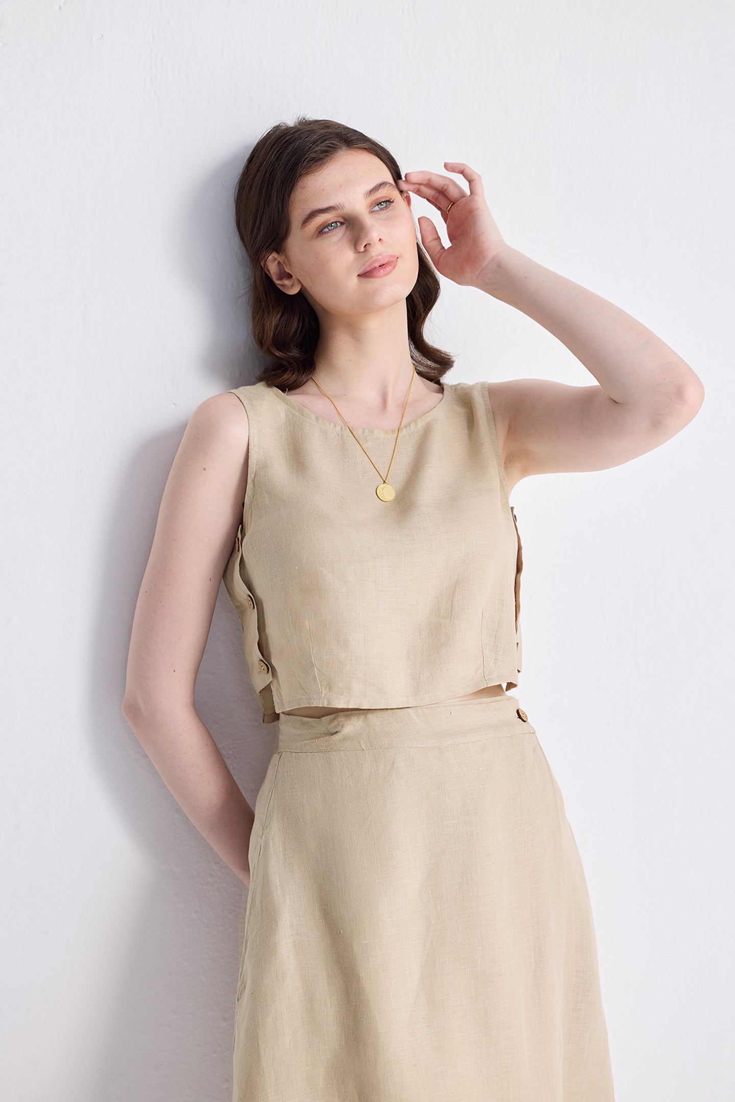 Overlap Midi Skirt in Neutral Beige Medium Shot