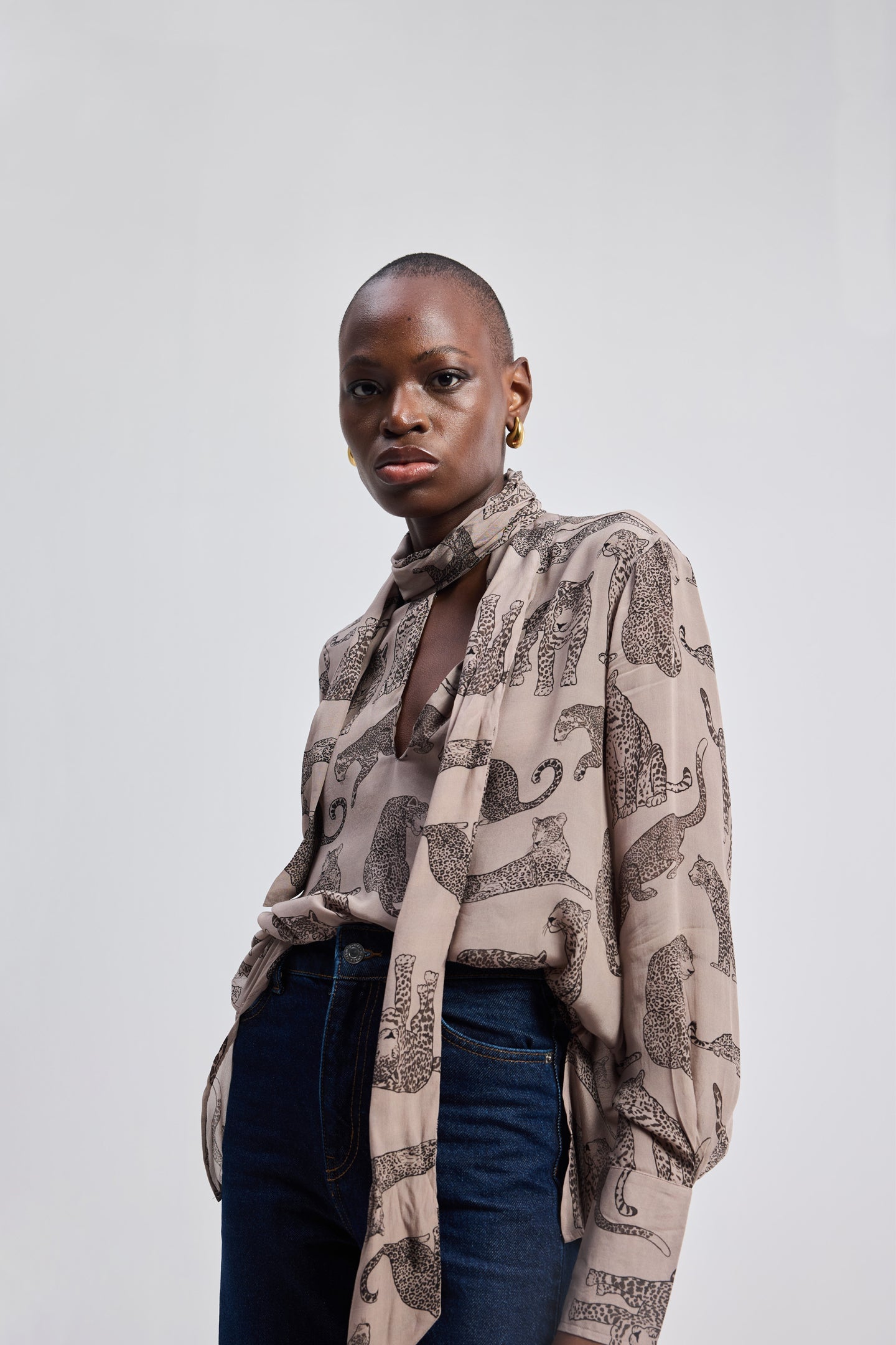 Relaxed-Fit Top with Front-tie in Animal Print