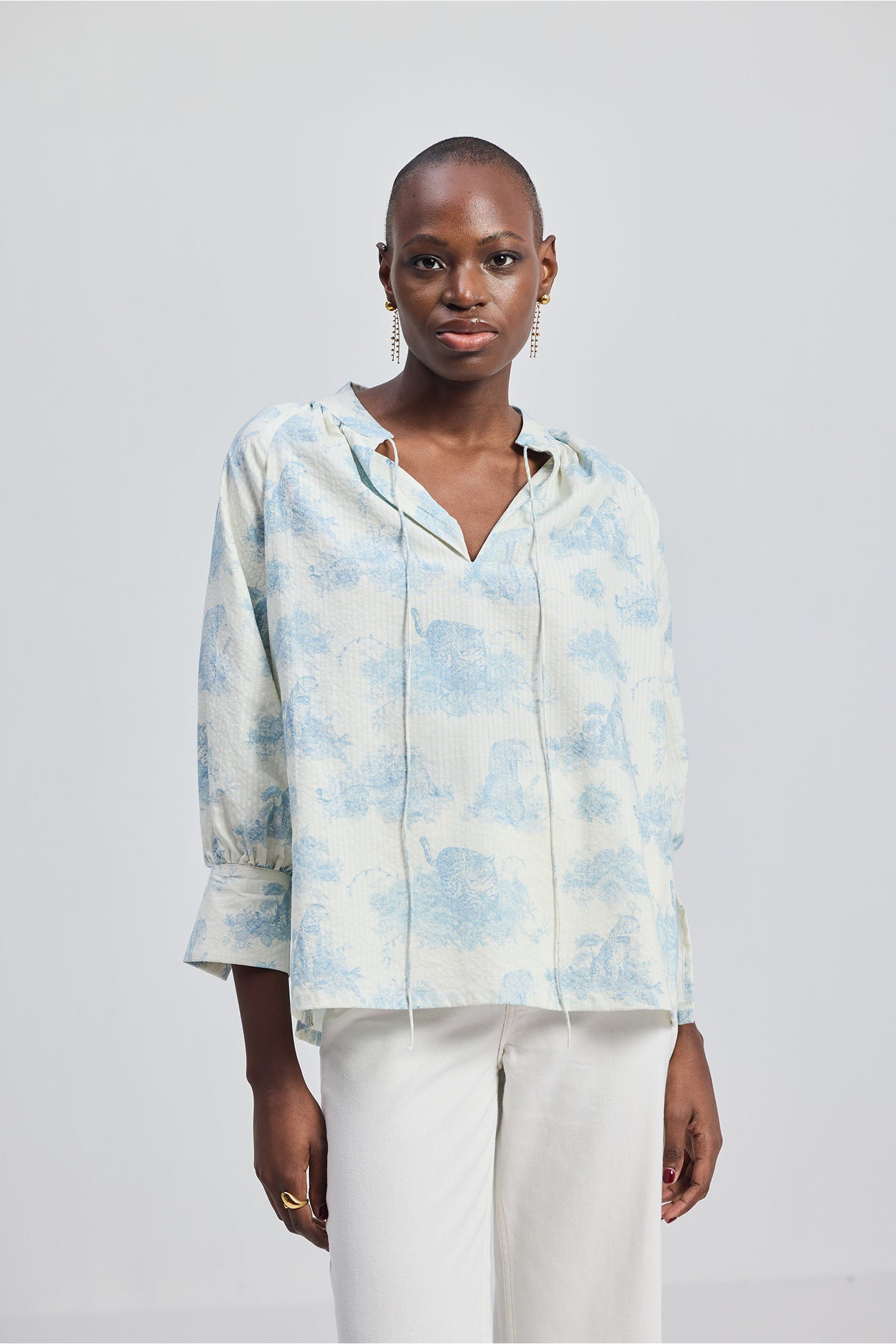 Relaxed-fit Shirt with Drawstring in Animal Print