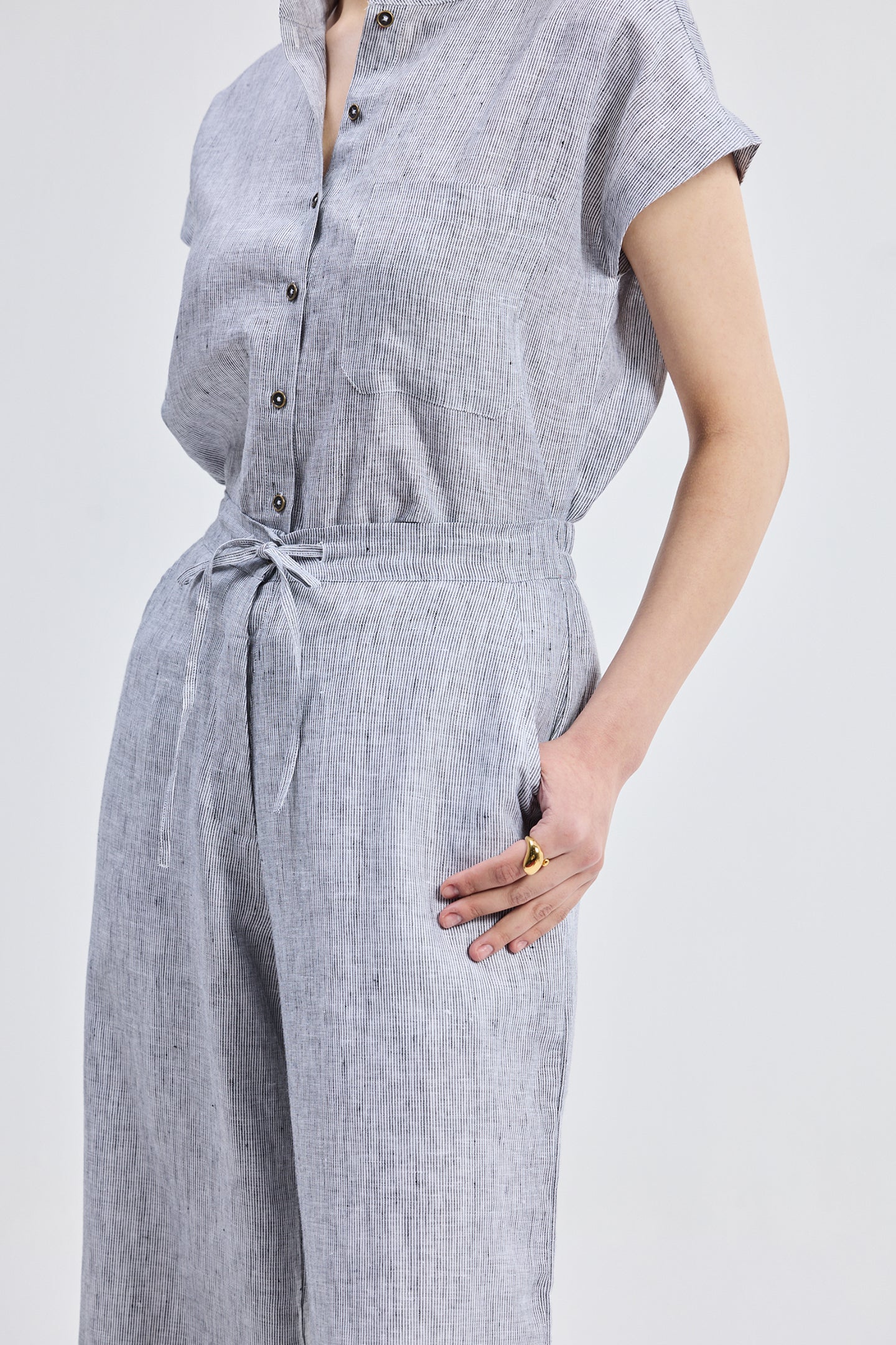 Relaxed-fit Shirt Set in Linen Stripes