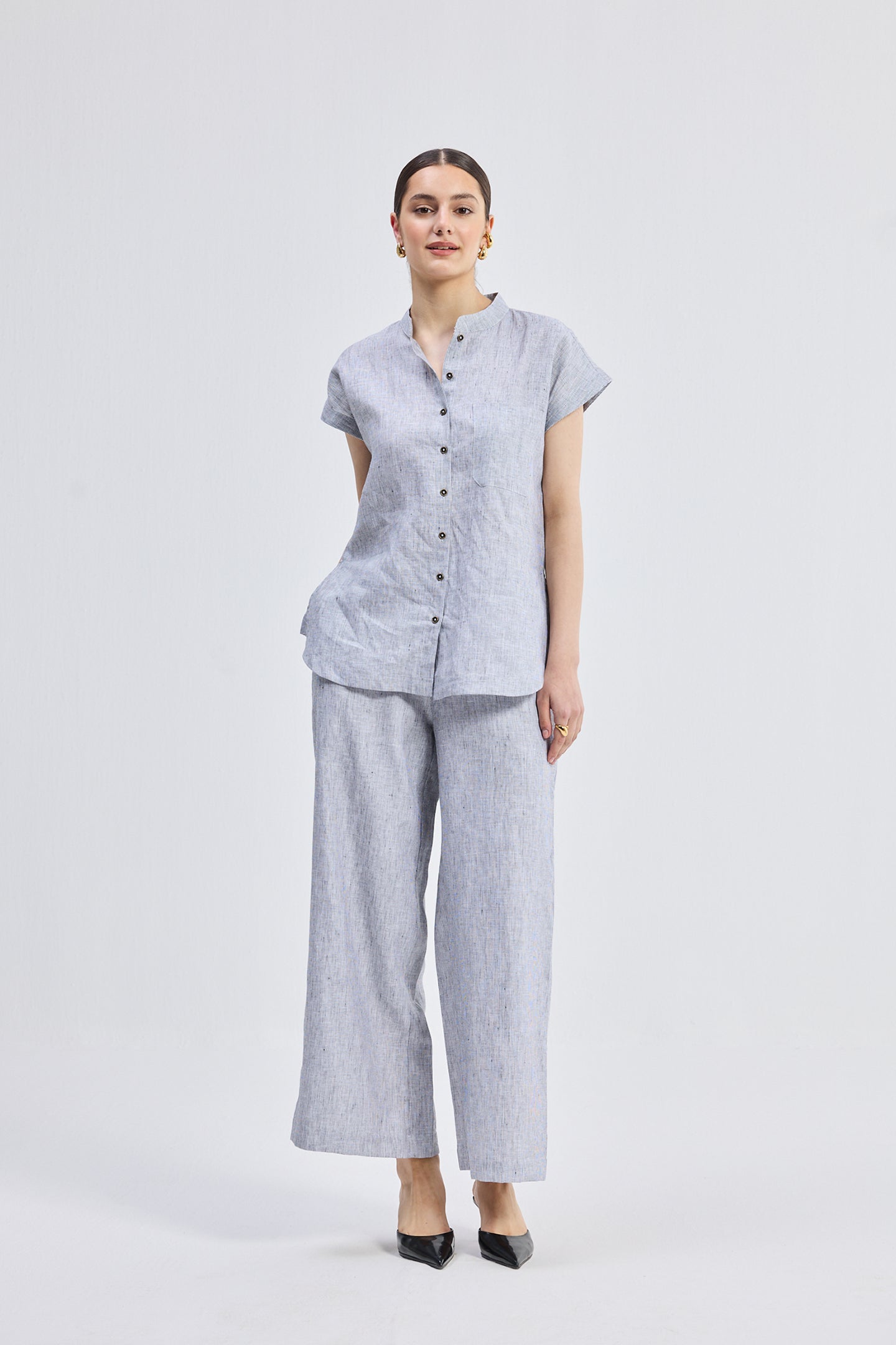 Relaxed-fit Shirt Set in Linen Stripes