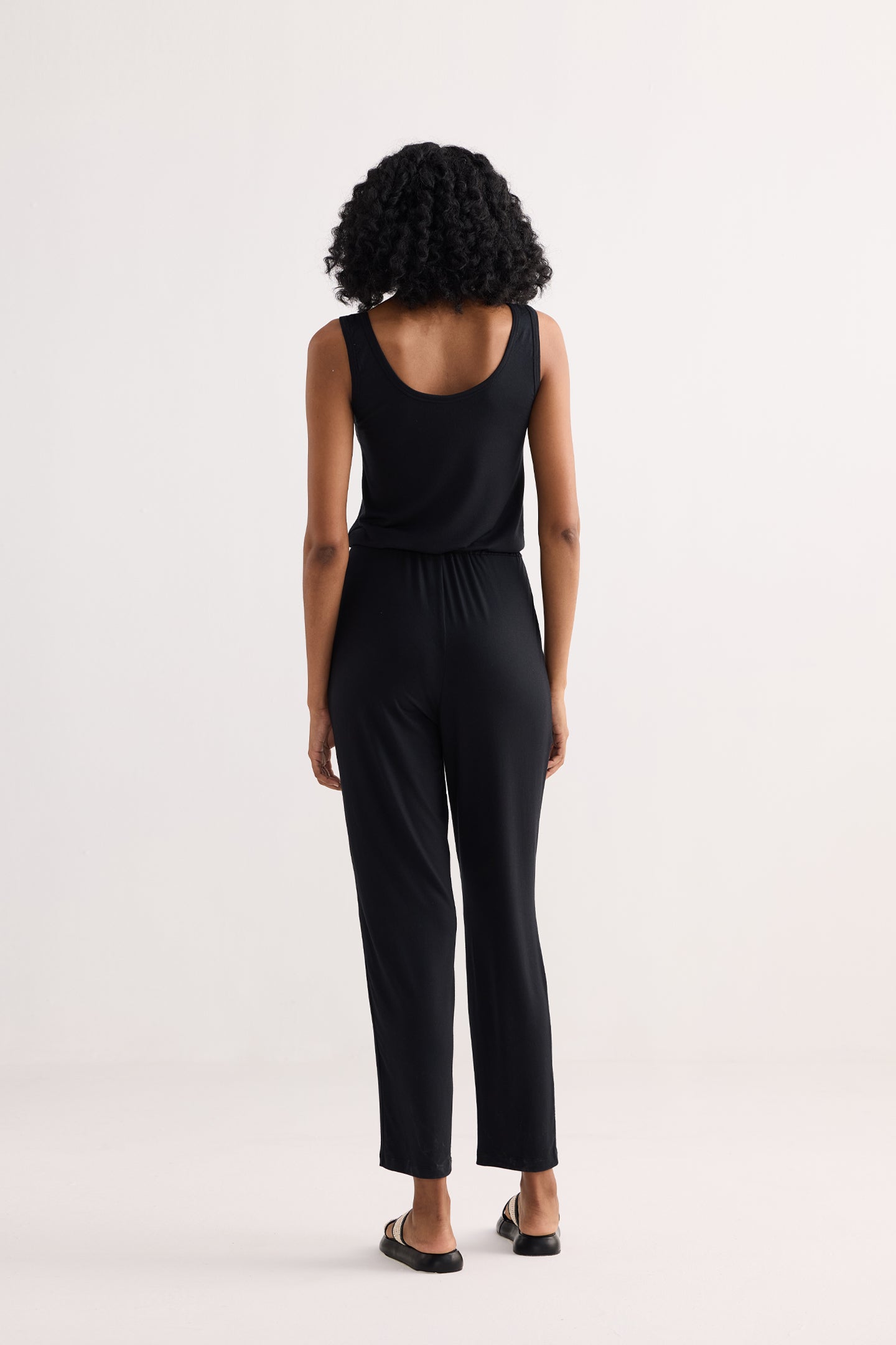 Relaxed Drawstring Jumpsuit in Black Longshot