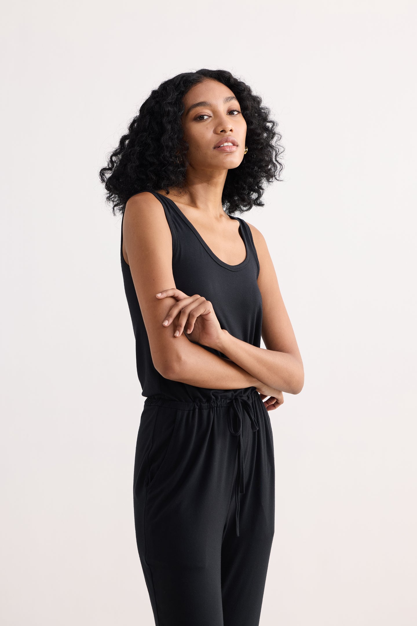Relaxed Drawstring Jumpsuit in Black Longshot