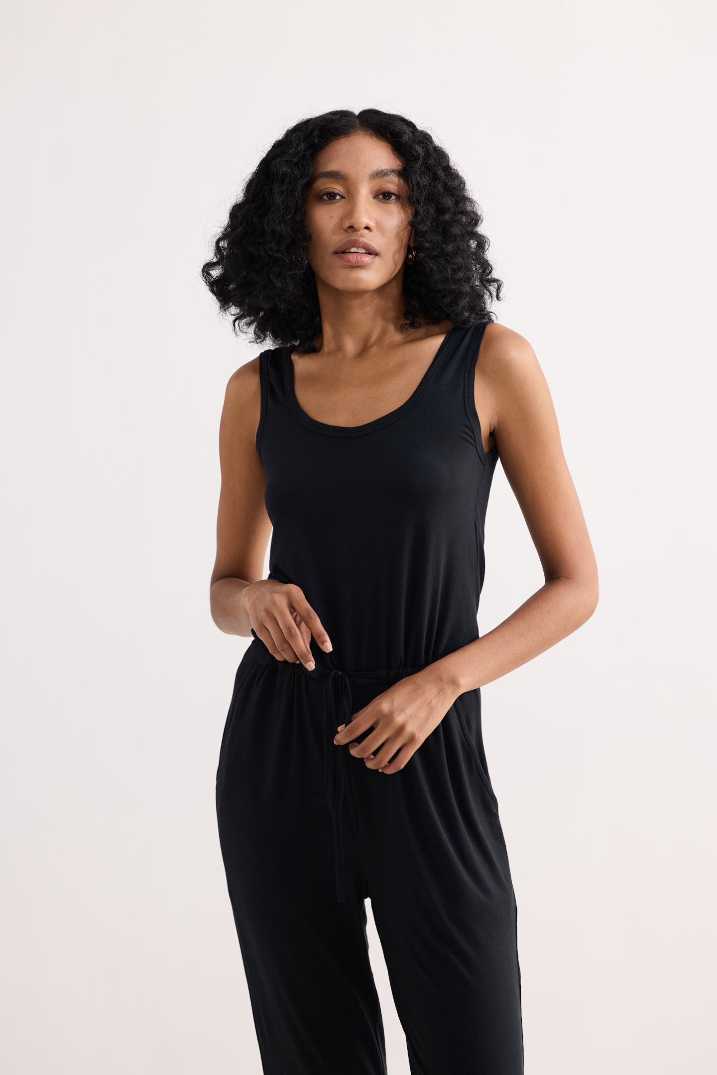 Relaxed Drawstring Jumpsuit in Black Longshot
