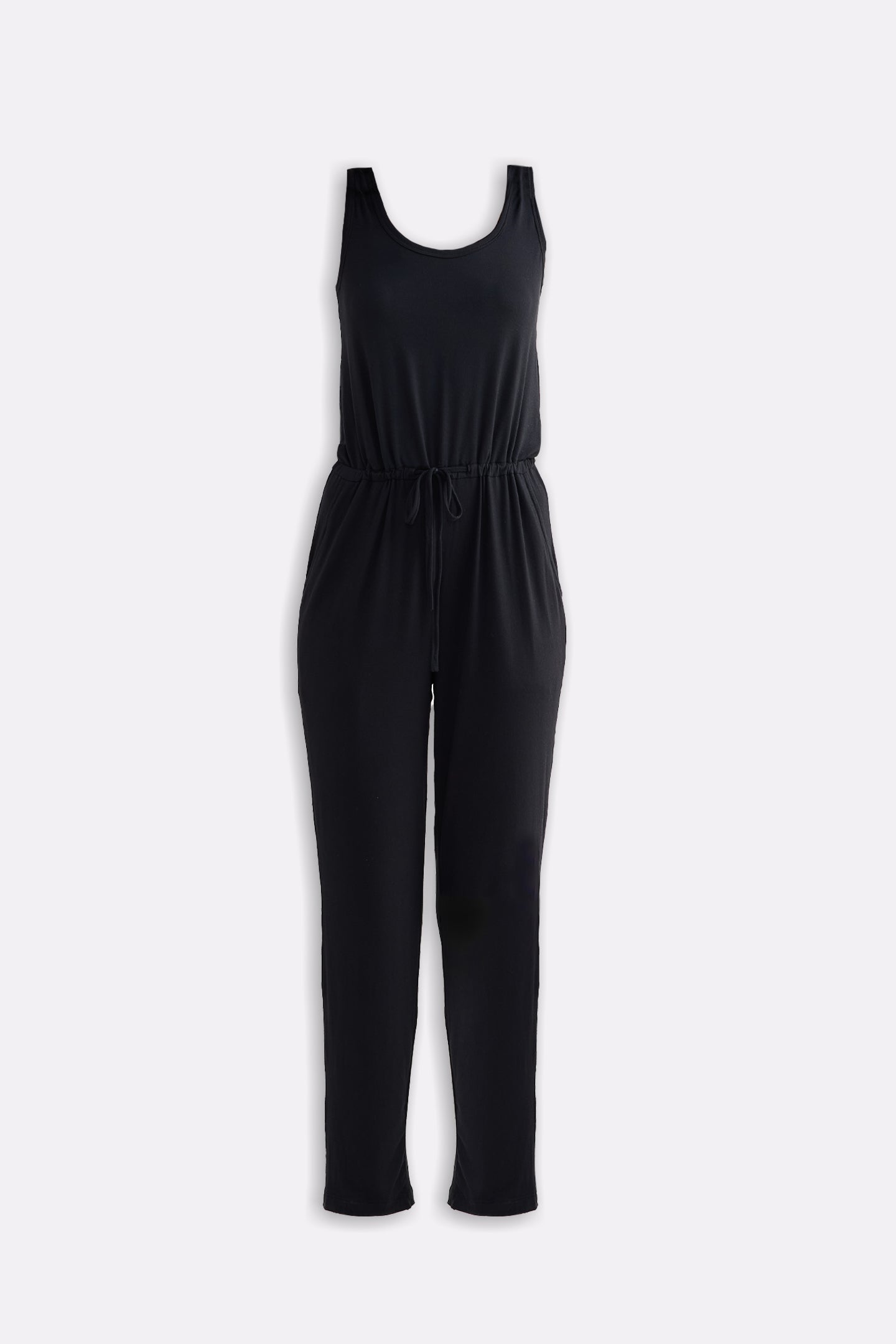Relaxed Drawstring Jumpsuit in Black Flat Lay