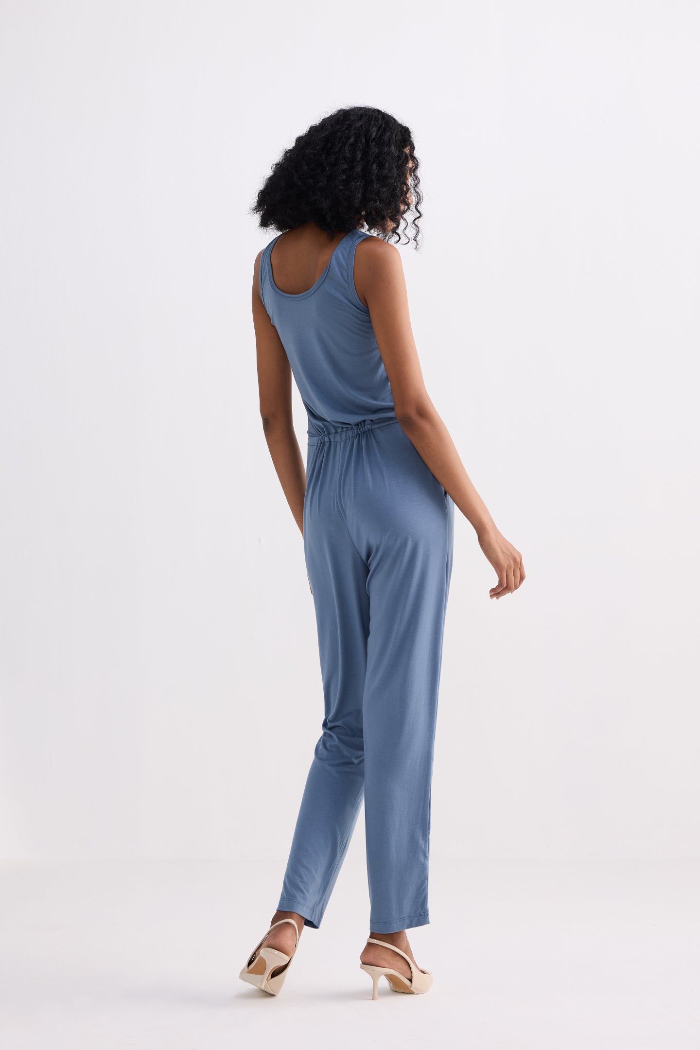 Relaxed Drawstring Jumpsuit in Blue Longshot