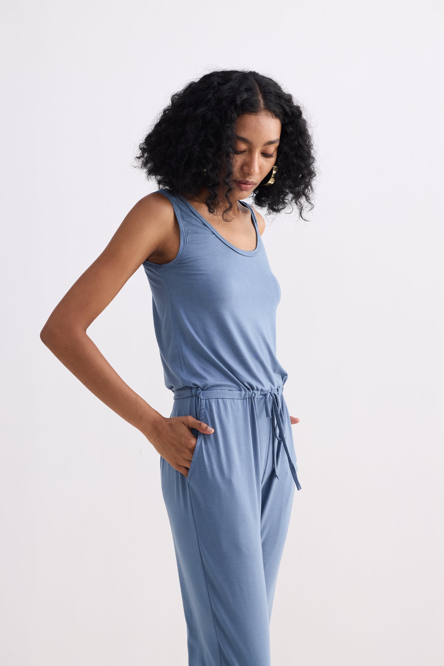 Relaxed Drawstring Jumpsuit in Blue Longshot