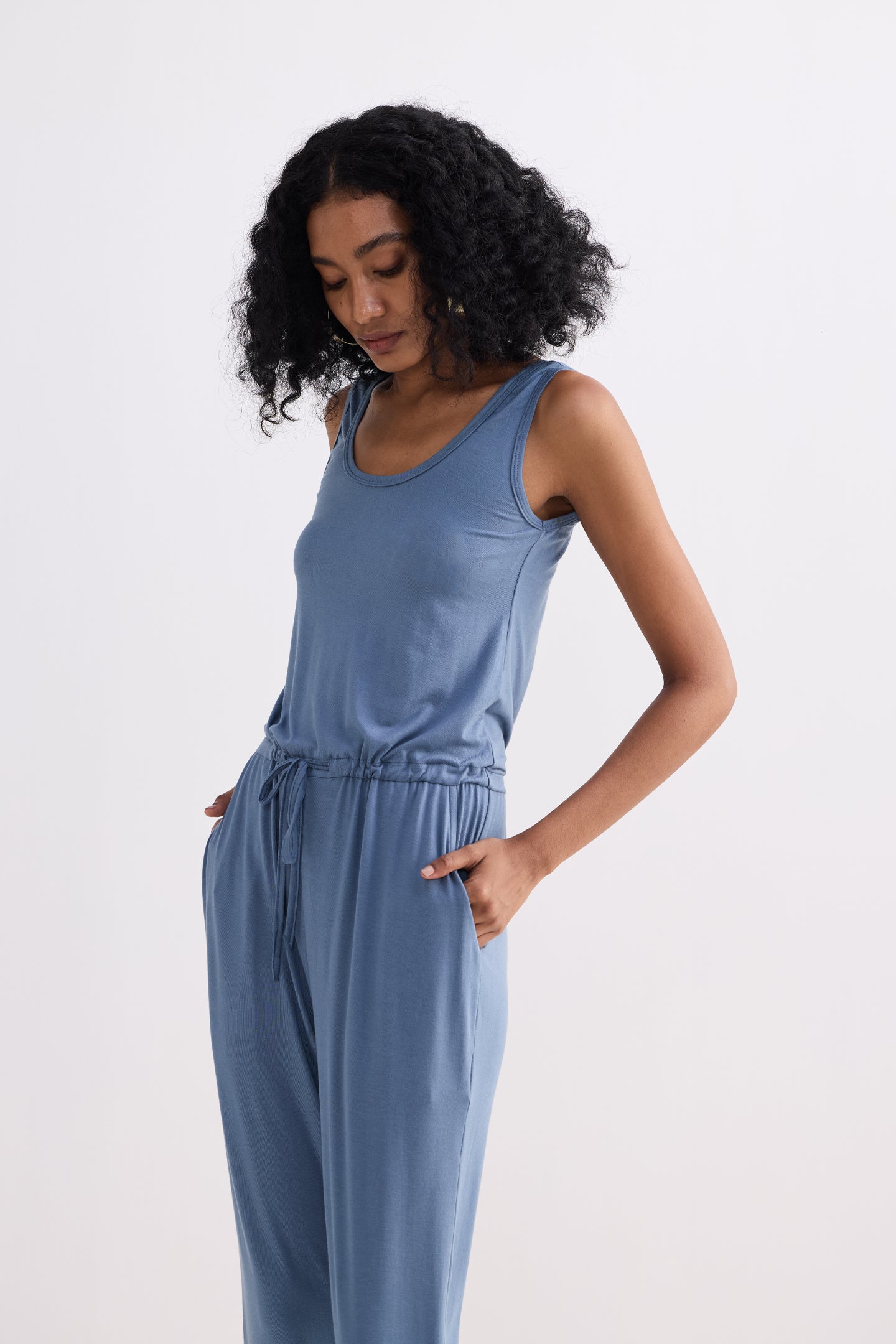 Relaxed Drawstring Jumpsuit in Blue Longshot