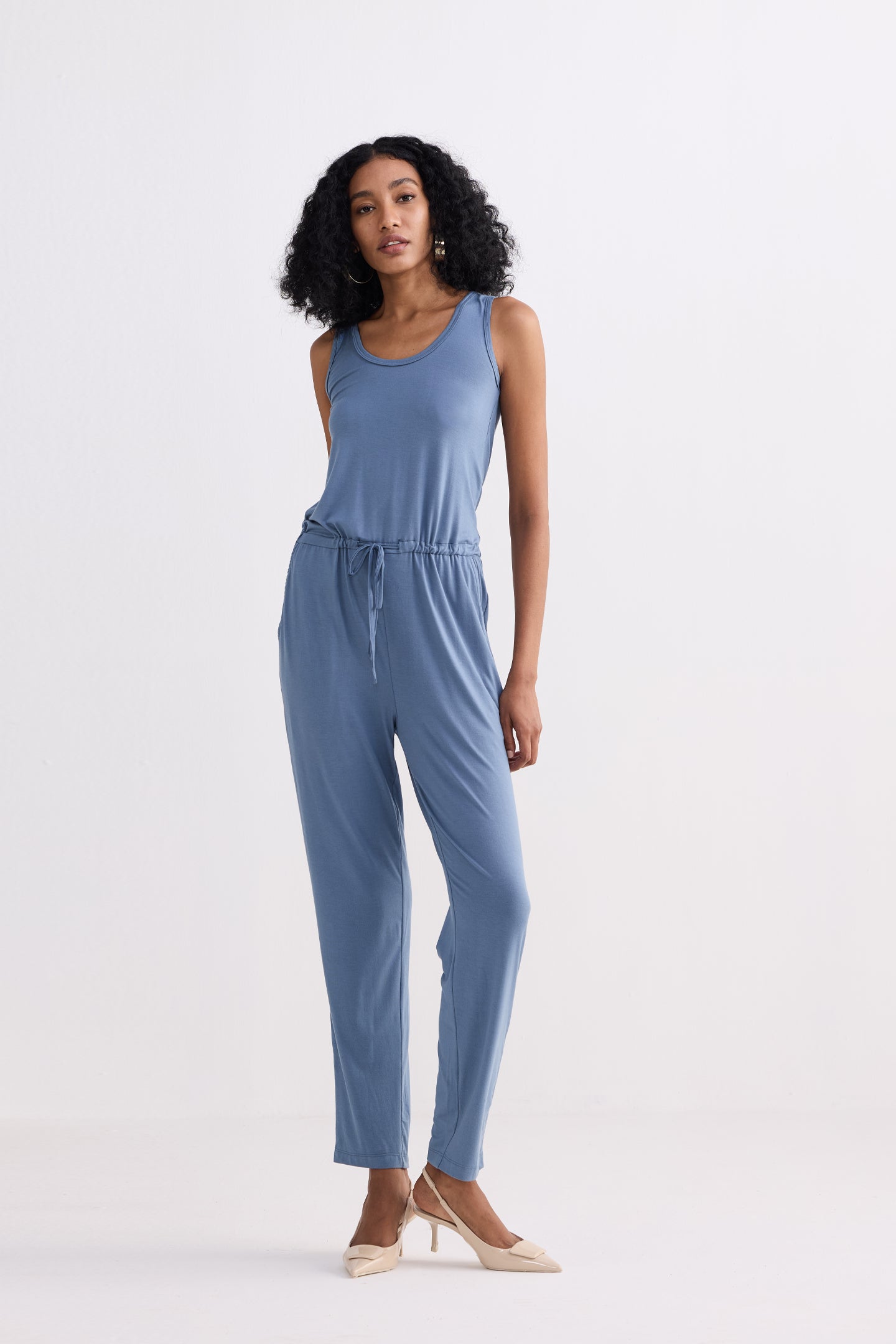 Relaxed Drawstring Jumpsuit in Blue Longshot