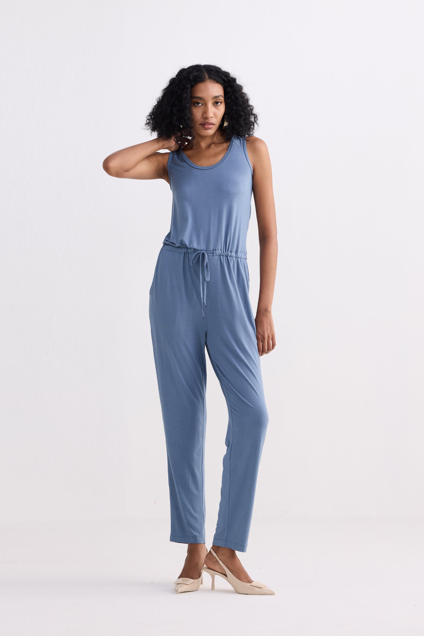 Relaxed Drawstring Jumpsuit in Blue Longshot