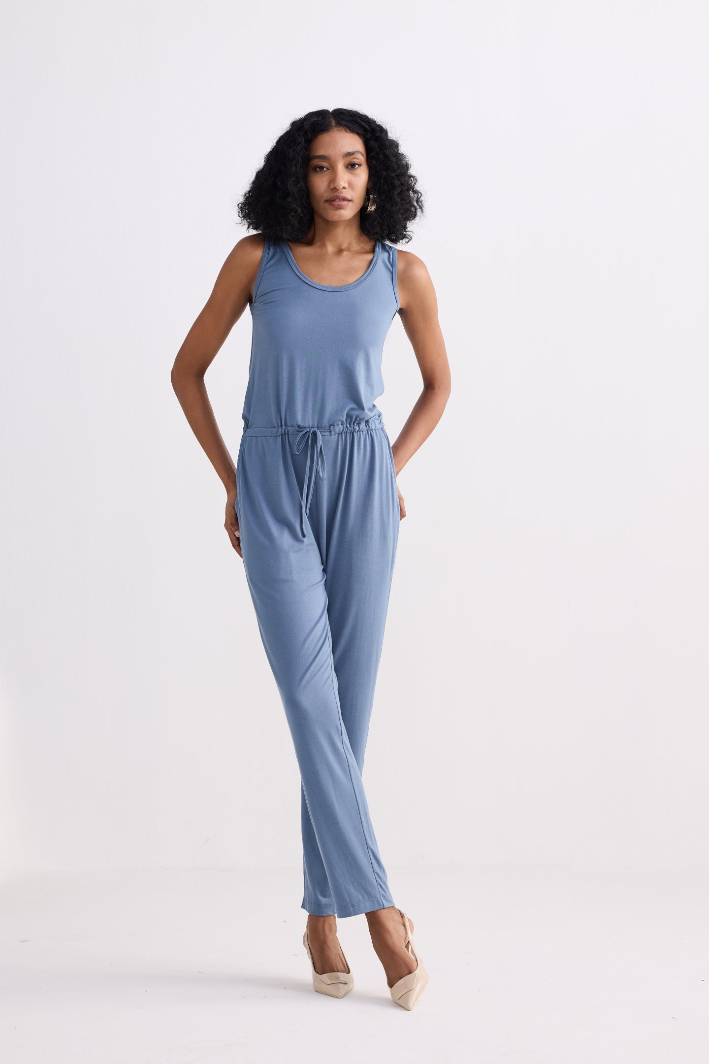 Relaxed Drawstring Jumpsuit in Blue Longshot