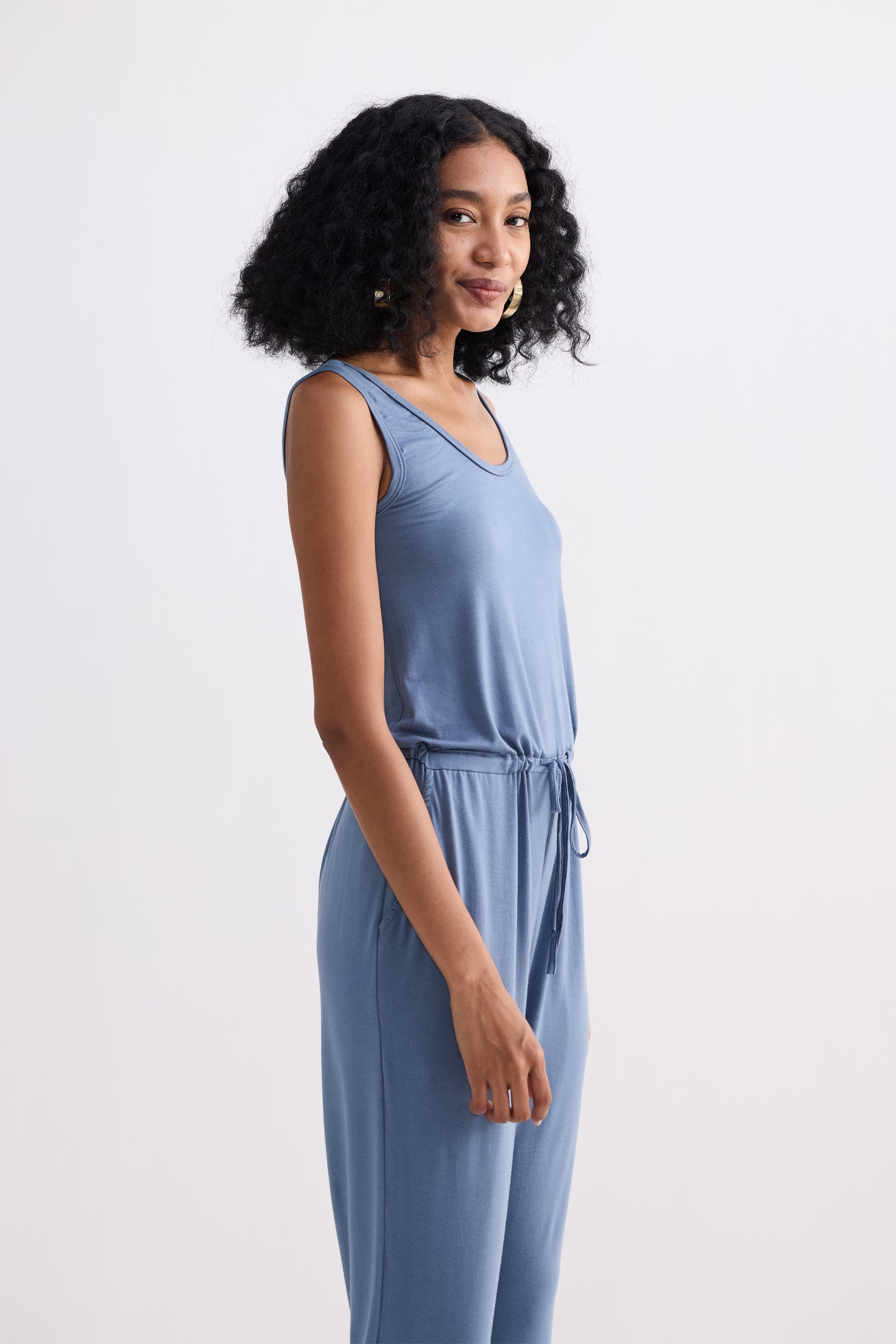 Relaxed Drawstring Jumpsuit in Blue Longshot