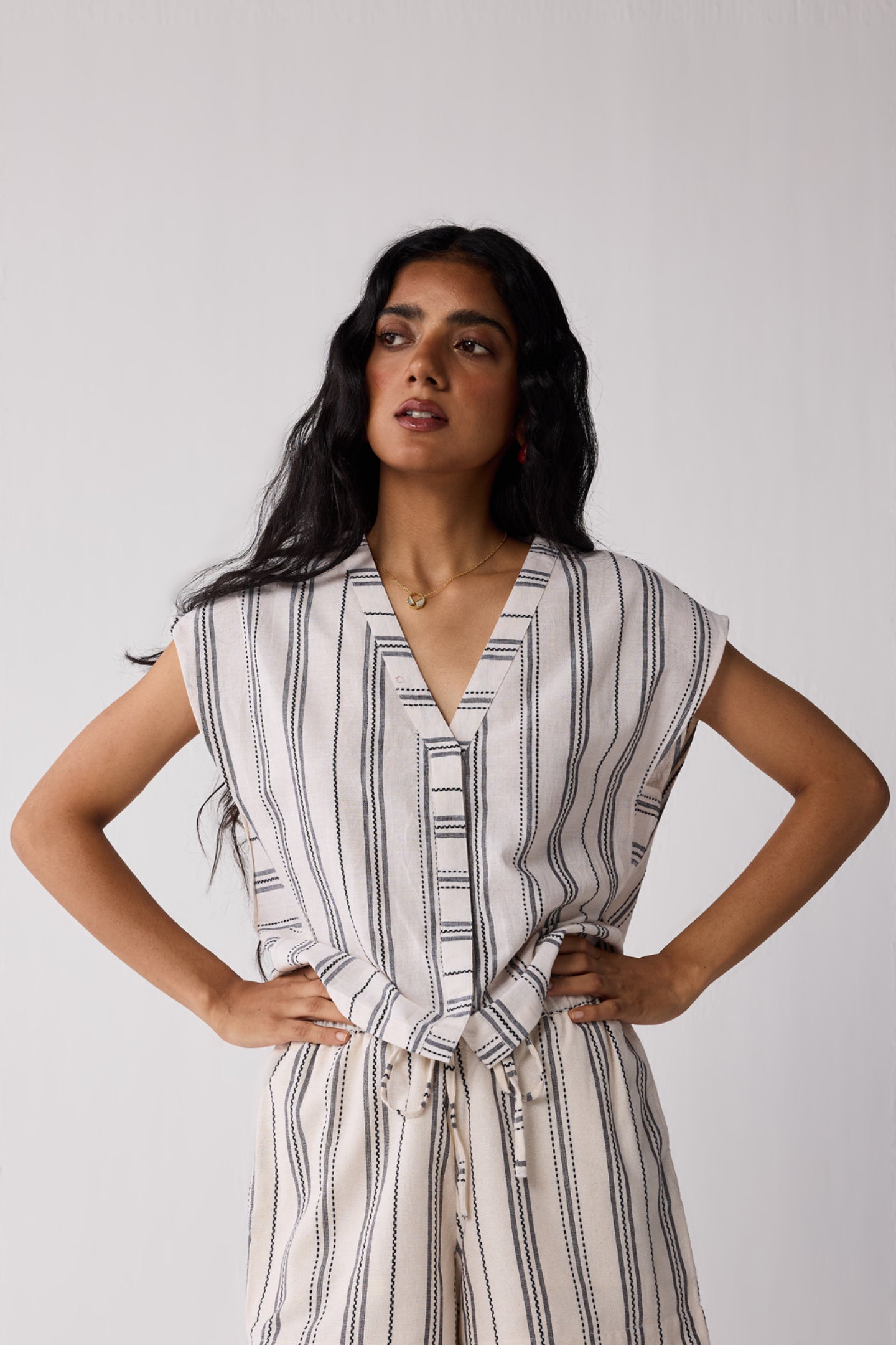 Relaxed V-neck Top in Stripes