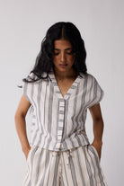 Relaxed V-neck Top in Stripes