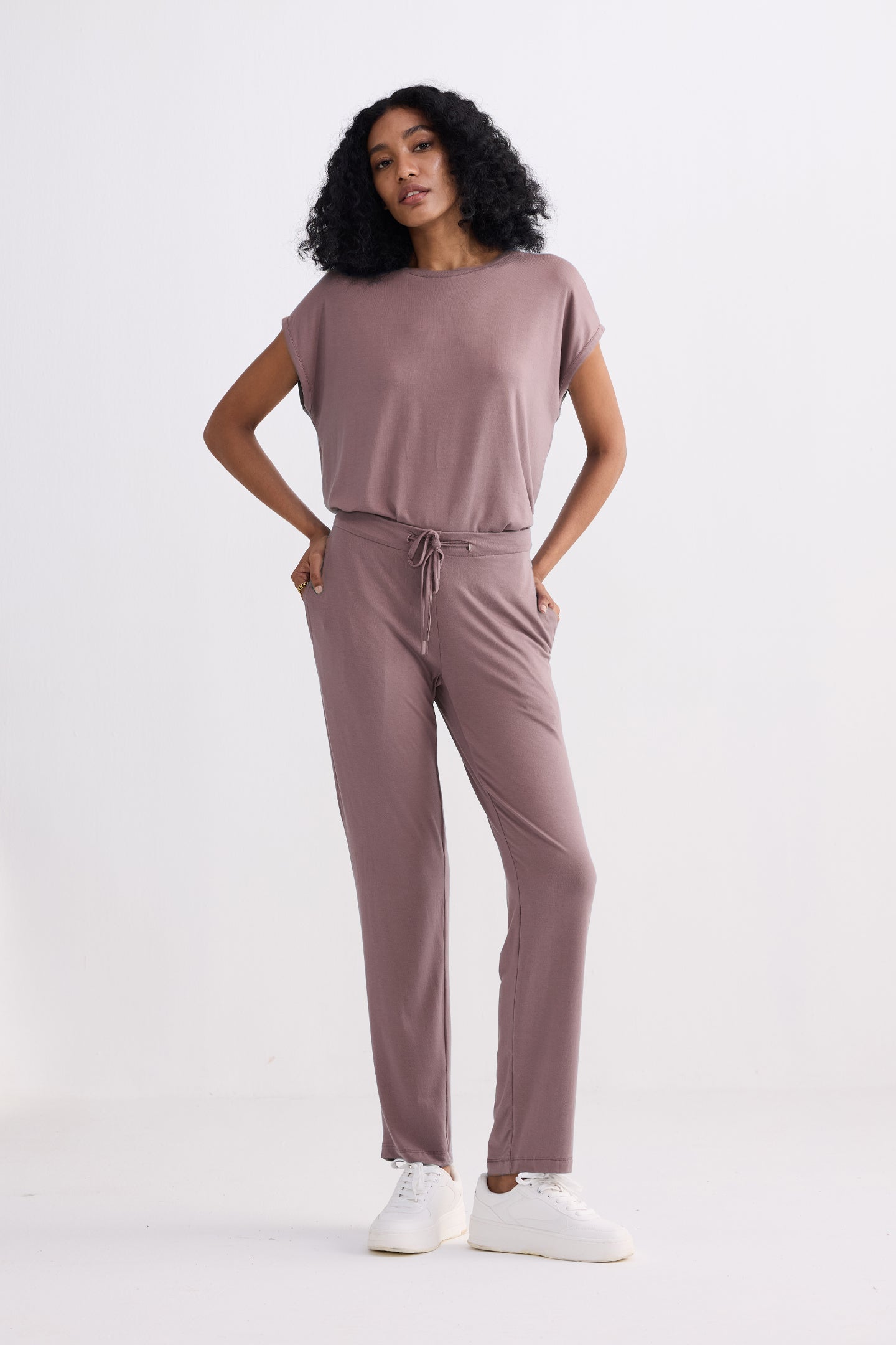 Women’s Dusty Rose Relaxed Tee Set with Drawstring Pants
