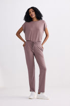 Women’s Dusty Rose Relaxed Tee Set with Drawstring Pants