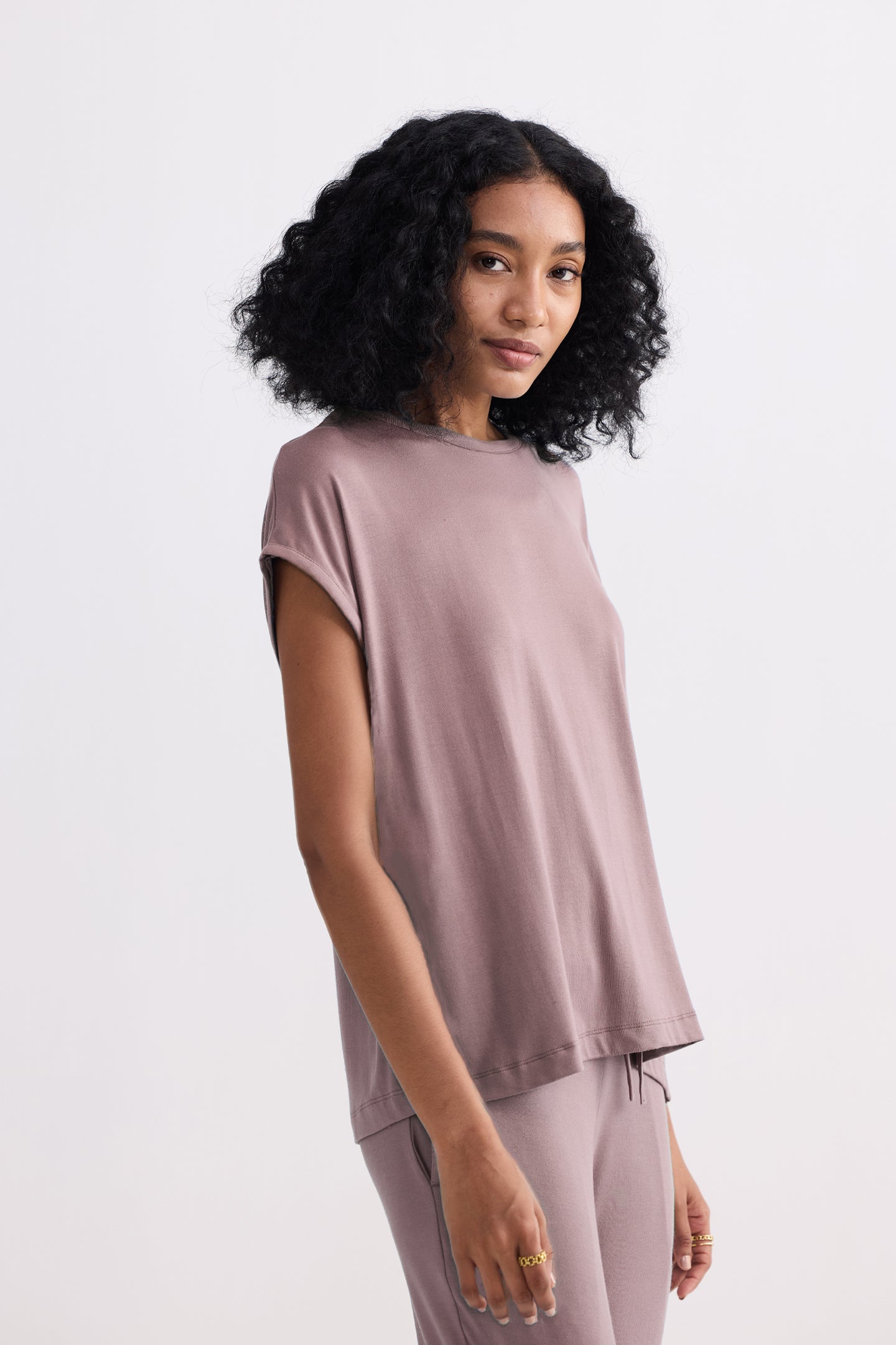 Relaxed Tee Set in Dusty Rose featuring a sleeveless top with matching relaxed pants for everyday comfort.